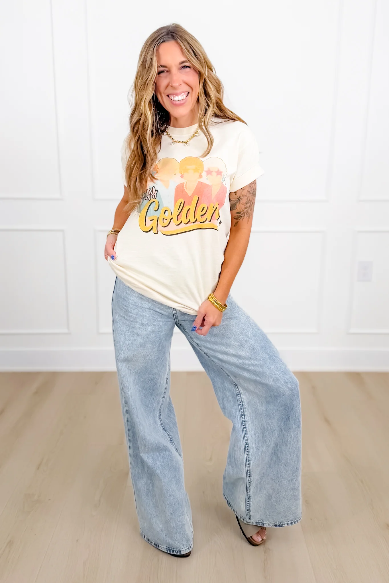 Plus/Reg Short Sleeve "Stay Golden" Girls Graphic Tee - Image 3