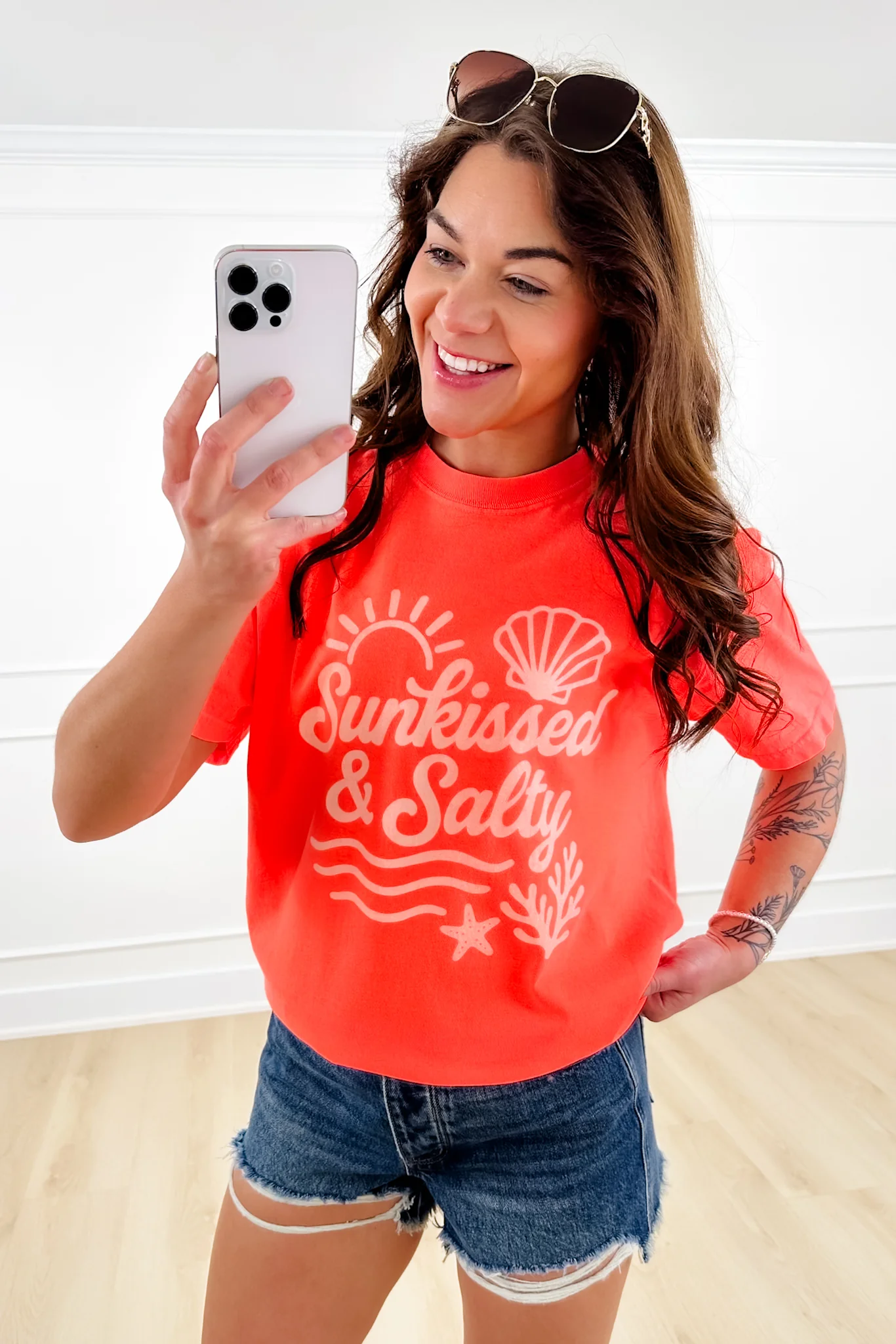 Plus/Reg Short Sleeve Orange "Sunkissed & Salty" Graphic Tee - Image 4