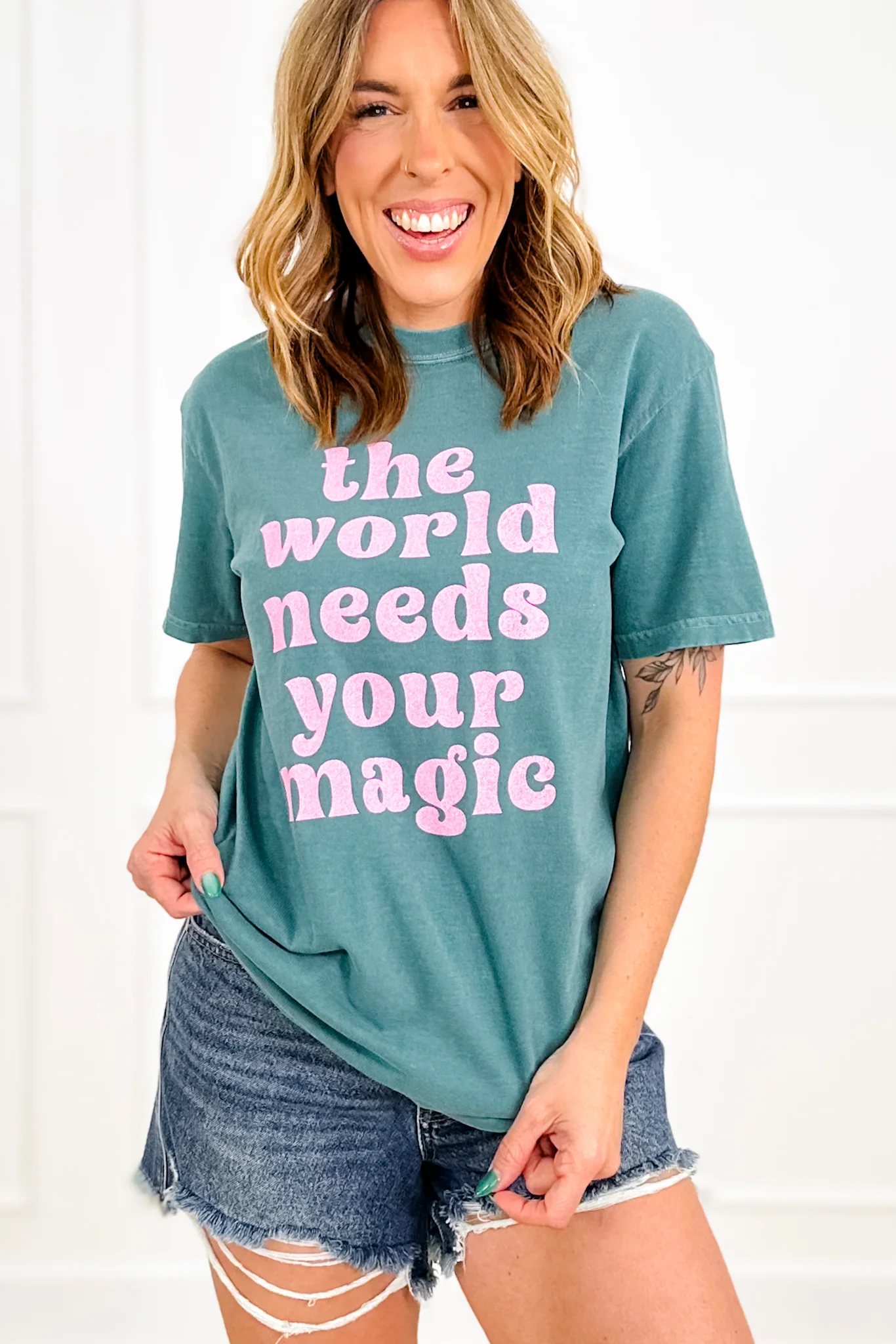 Plus/Reg Short Sleeve "The World Needs Your Magic" Graphic Tee - Image 3