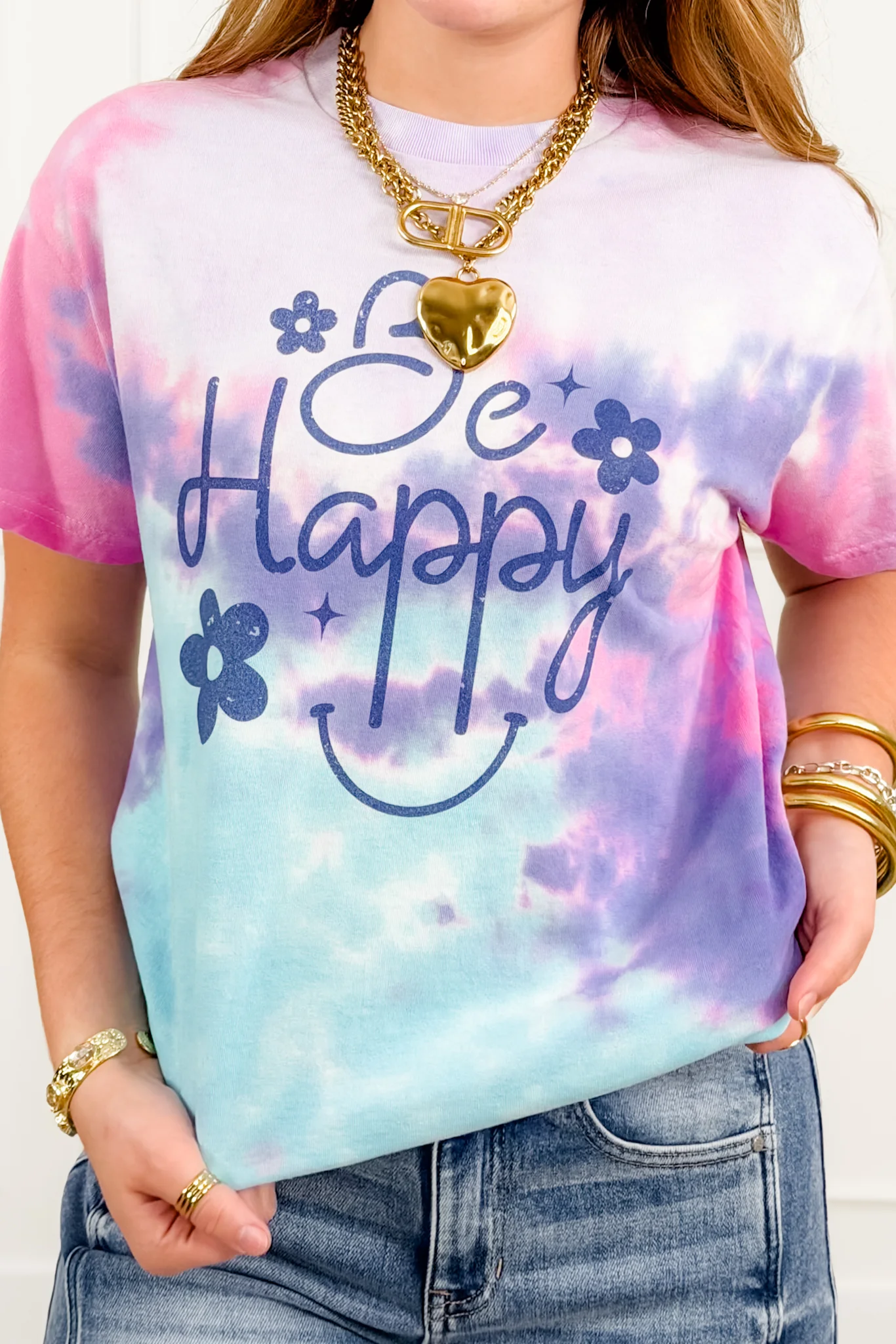 Plus/Reg Short Sleeve Tie Dye "Be Happy" Graphic Tee - Image 2
