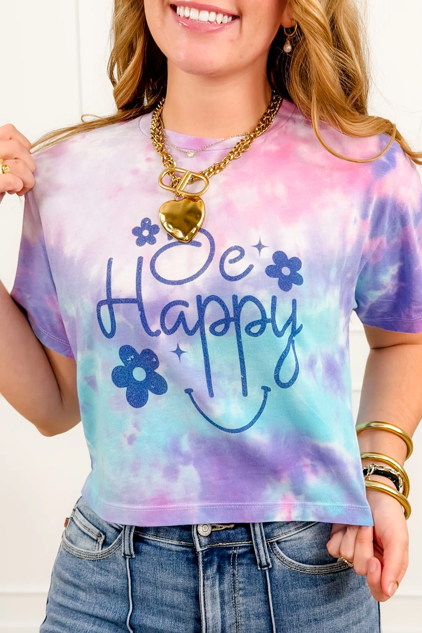 Plus/Reg Short Sleeve Tie Dye "Be Happy" Graphic Tee - Image 3