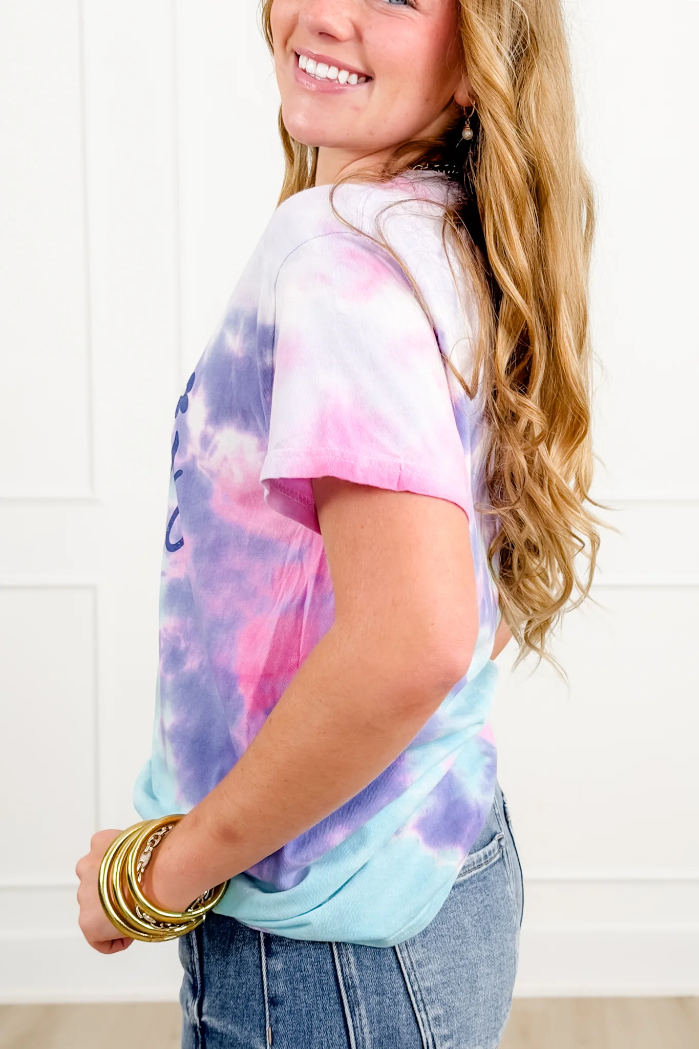 Plus/Reg Short Sleeve Tie Dye "Be Happy" Graphic Tee - Image 5