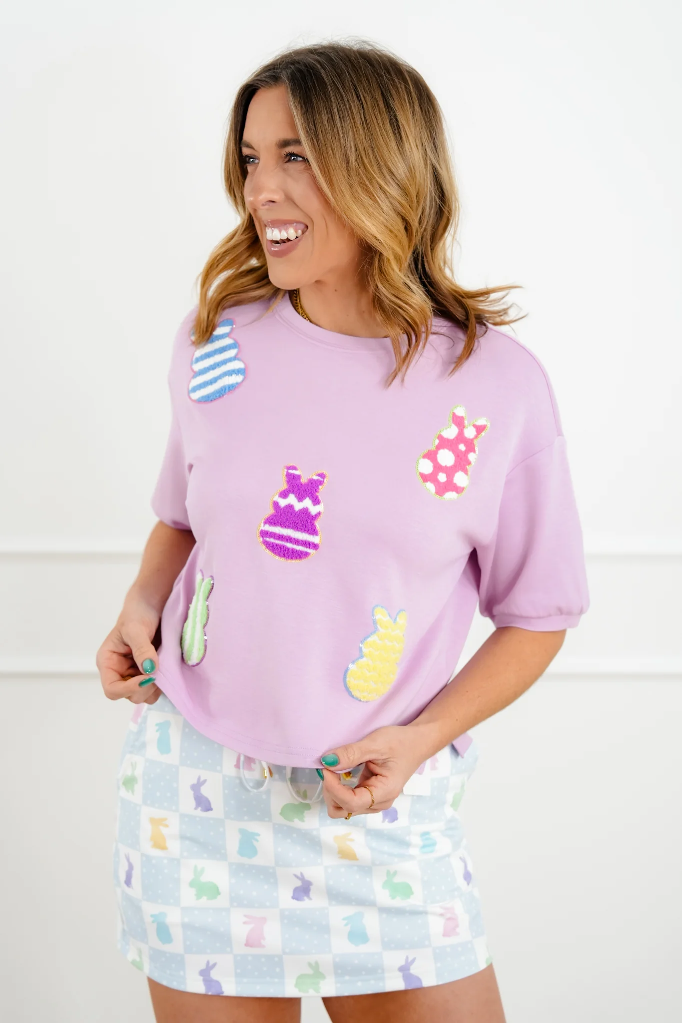 Lavender Short Sleeve Top with Chenille Peeps - Image 3