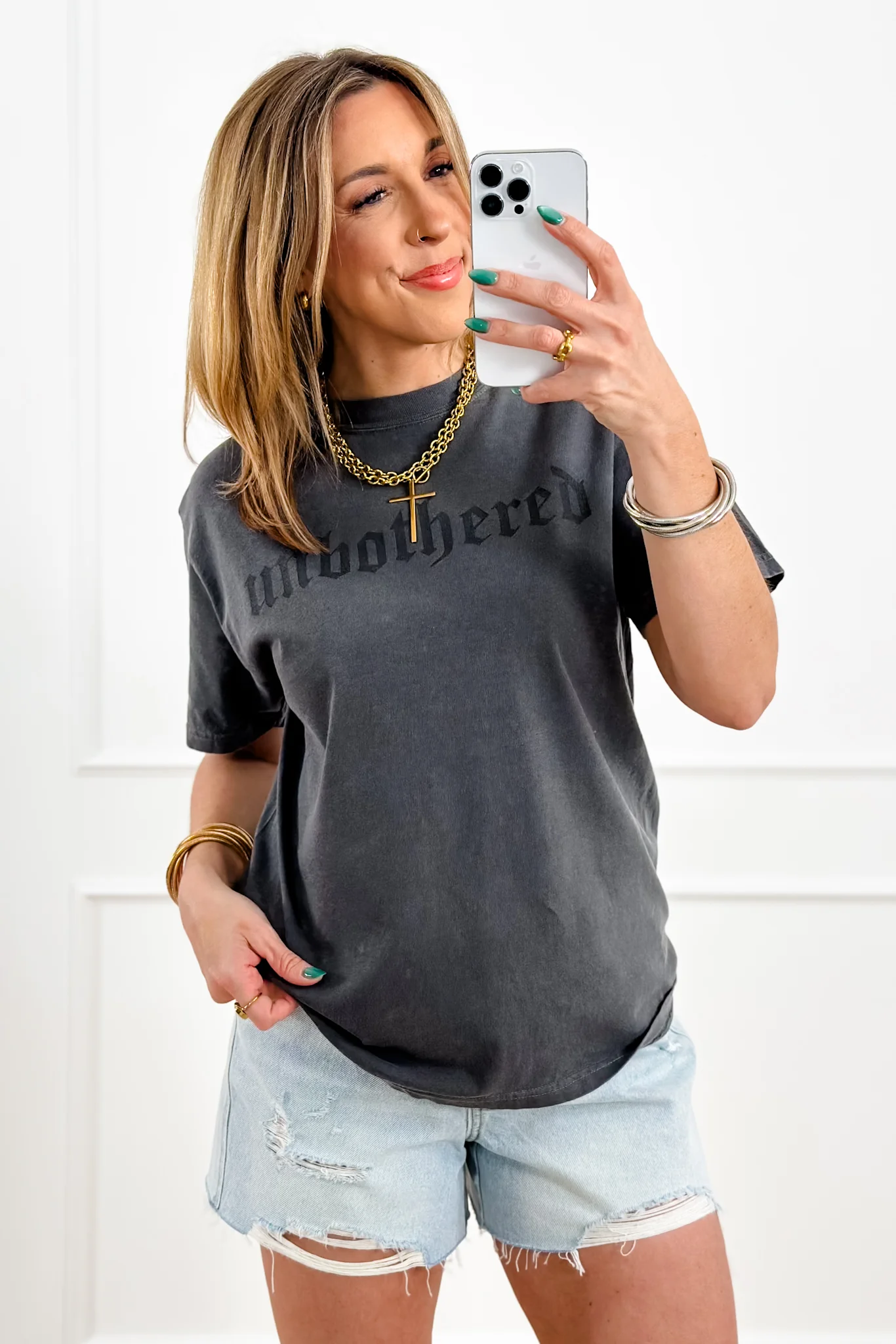 Plus/Reg Short Sleeve "Unbothered" Graphic Tee - Image 2