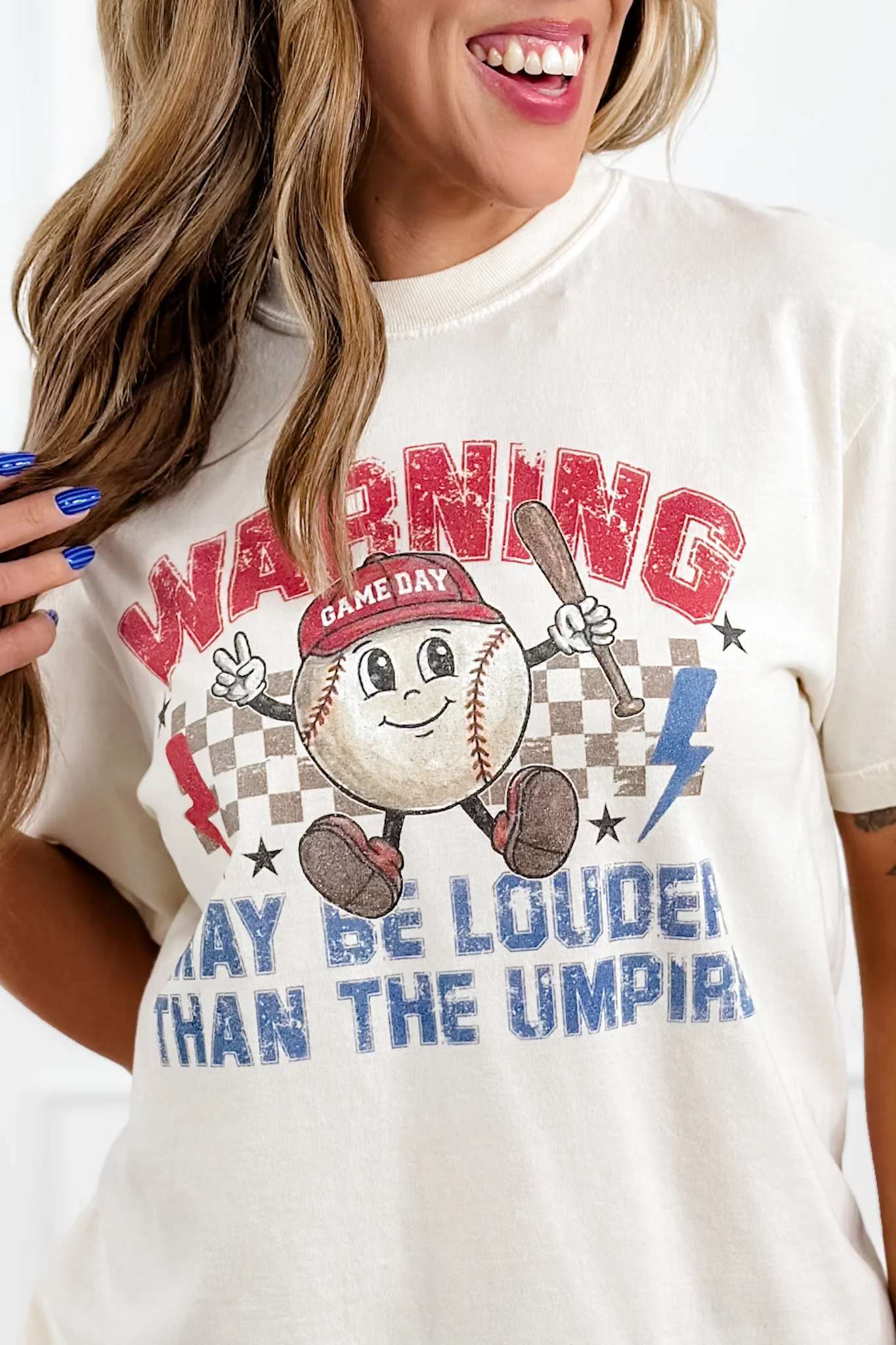 Plus/Reg Short Sleeve "Warning..." Baseball Graphic Tee - Image 2