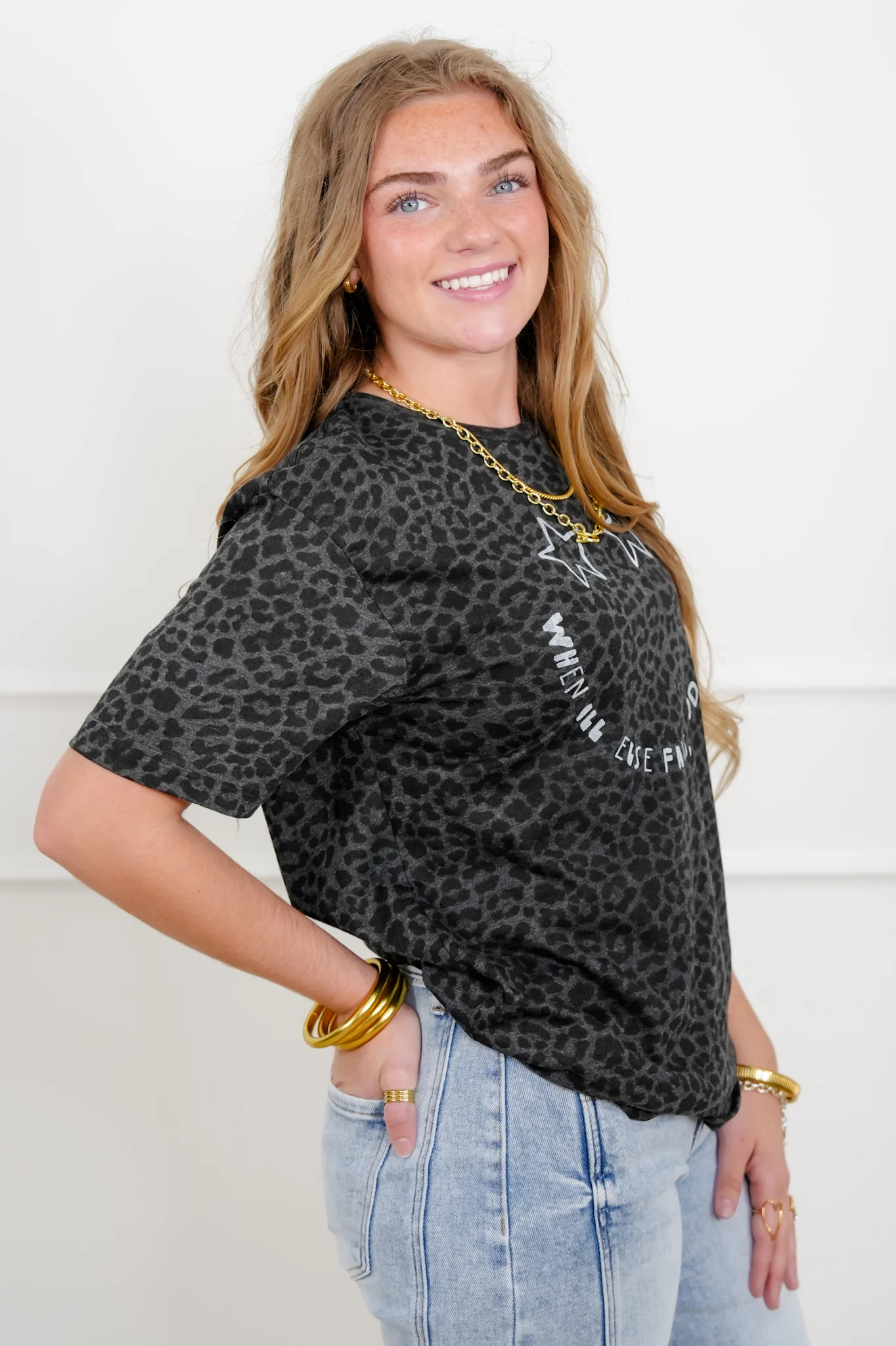 Plus/Reg Short Sleeve "When All Else Fails, God Doesn't" Leopard Print Graphic Tee - Image 6