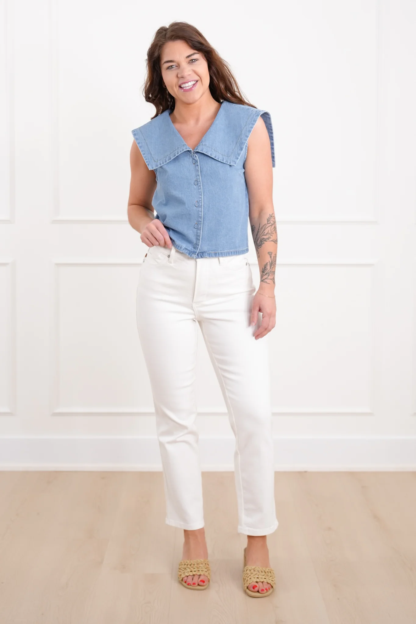 Plus/Reg Sleeveless Button Up Vest with Collar - Image 5