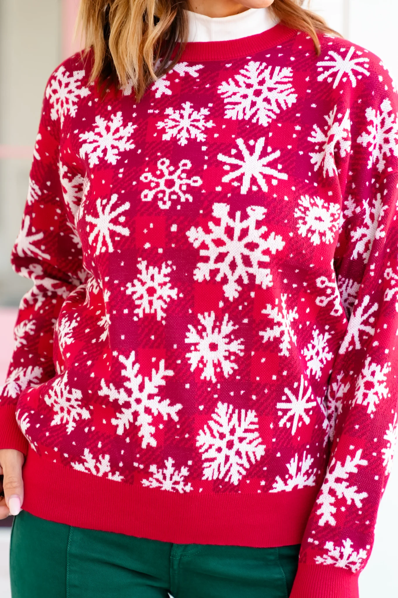Plus/Reg Snowflake Pattern Long Sleeve Pullover Sweater - Image 3