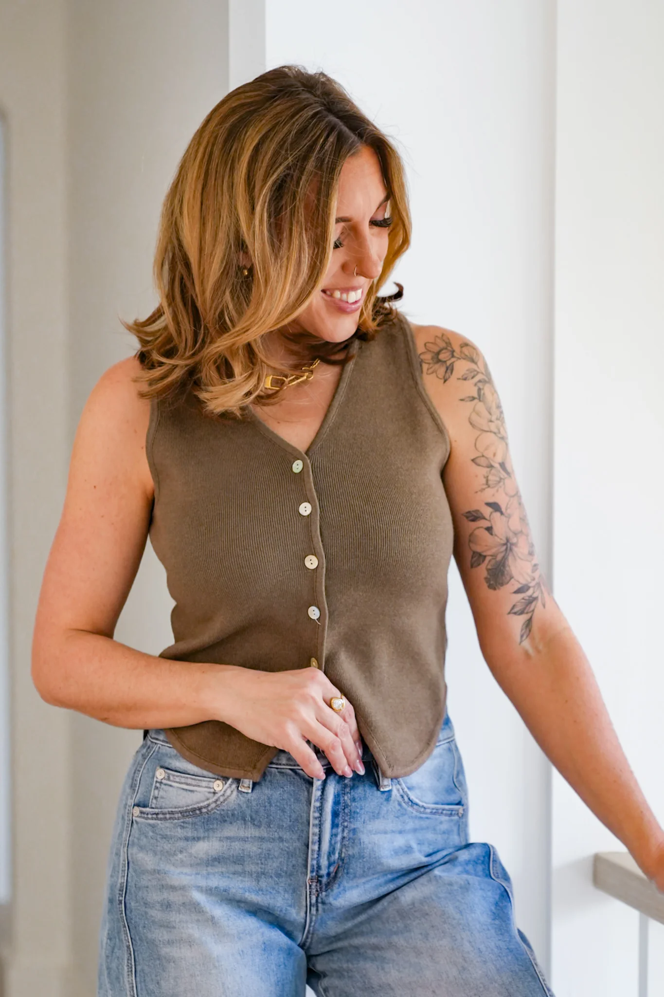 Plus/Reg Solid Button Down Sweater Vest - Image 3