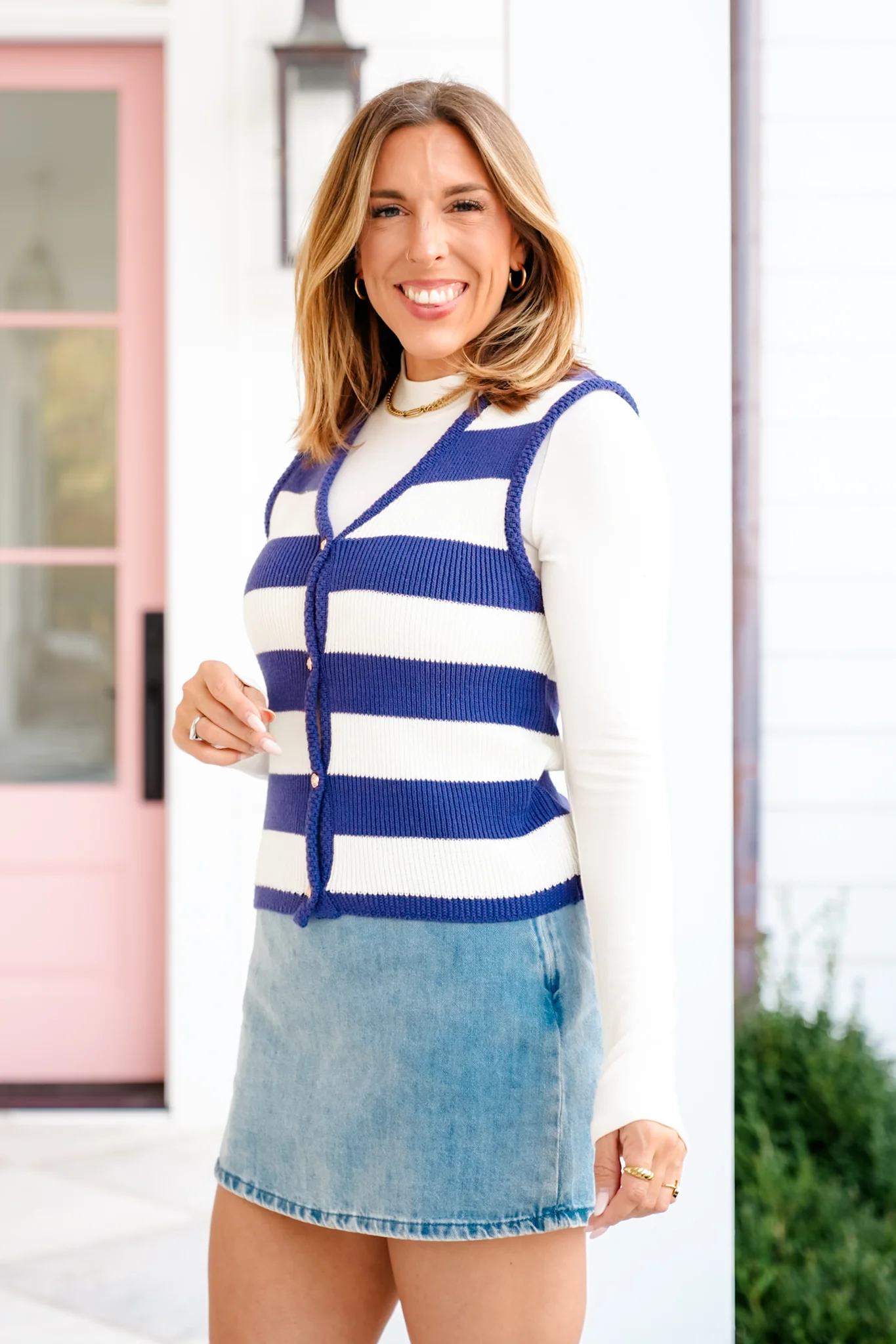Plus/Reg Stripe Button Down Sweater Vest - Image 3