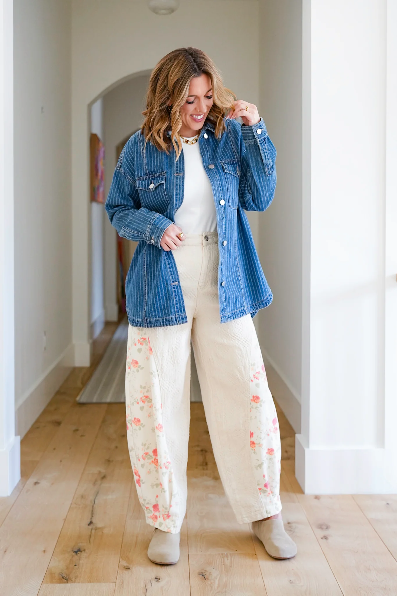 Plus/Reg Stripe Long Sleeve Button Up Shacket - Image 2