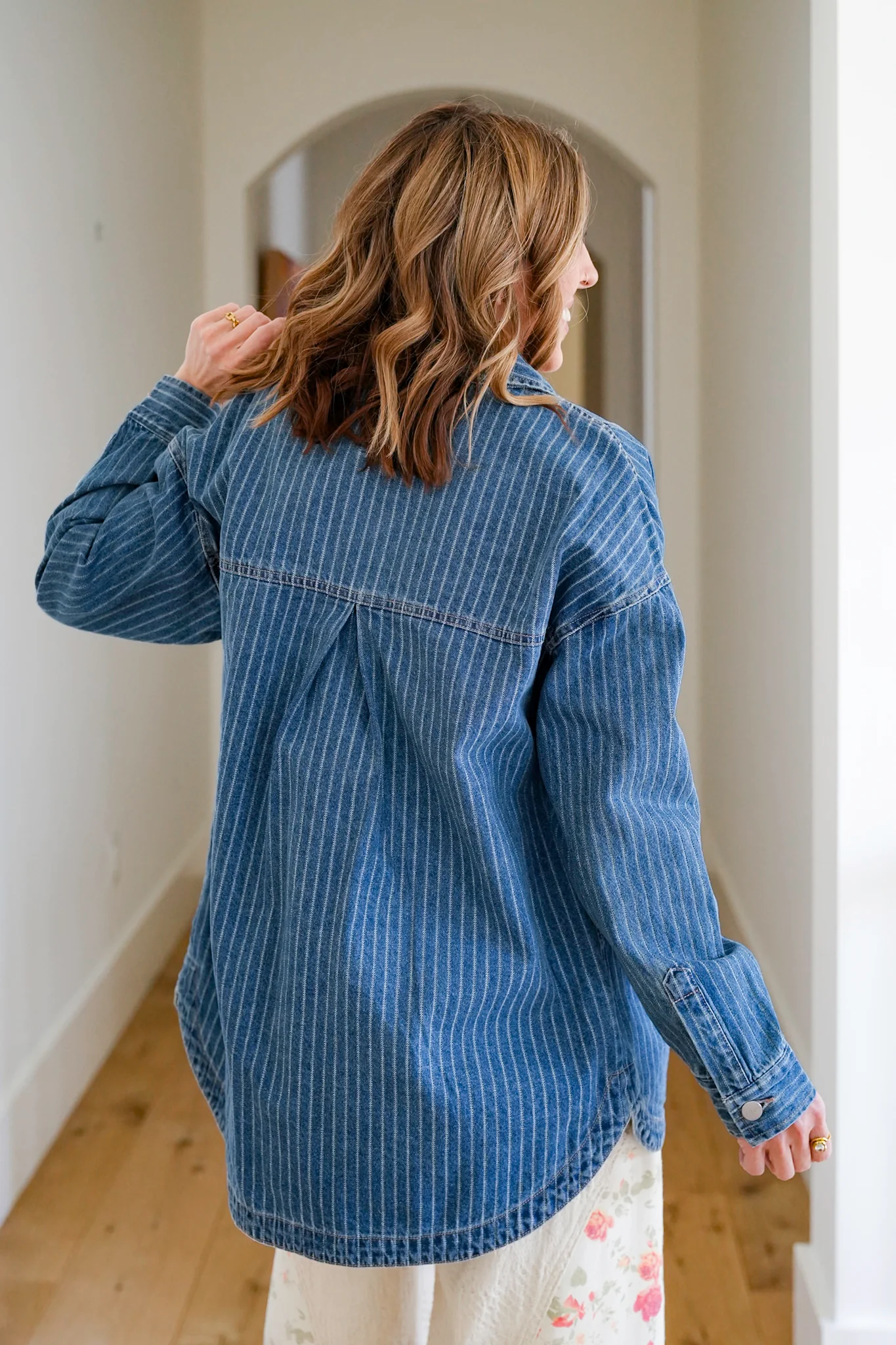 Plus/Reg Stripe Long Sleeve Button Up Shacket - Image 5
