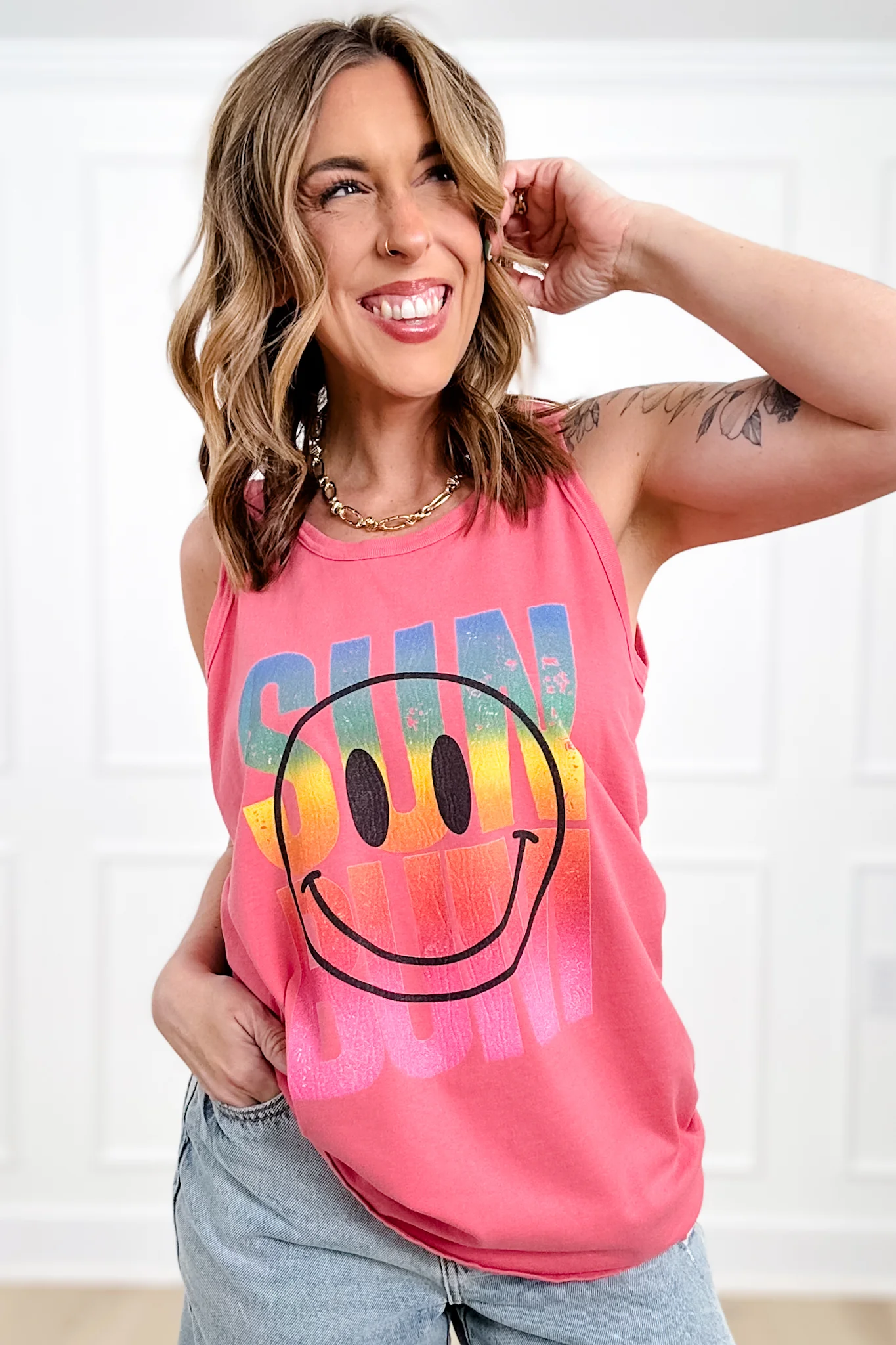 Plus/Reg "Sun Bum" Smiley Graphic Tank Top - Image 2