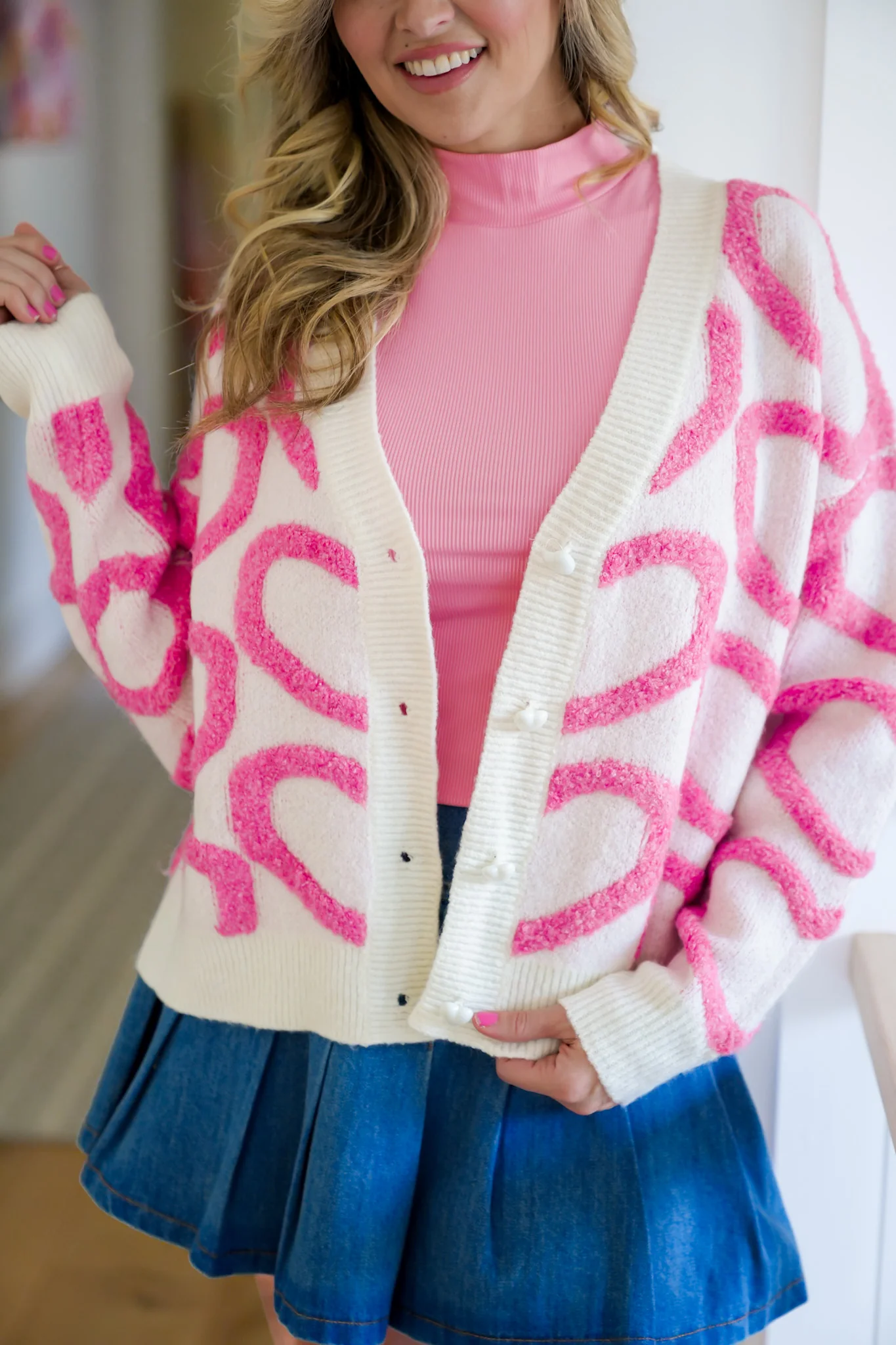 Plus/Reg Textured Heart Long Sleeve Button Down Cardigan - Image 6
