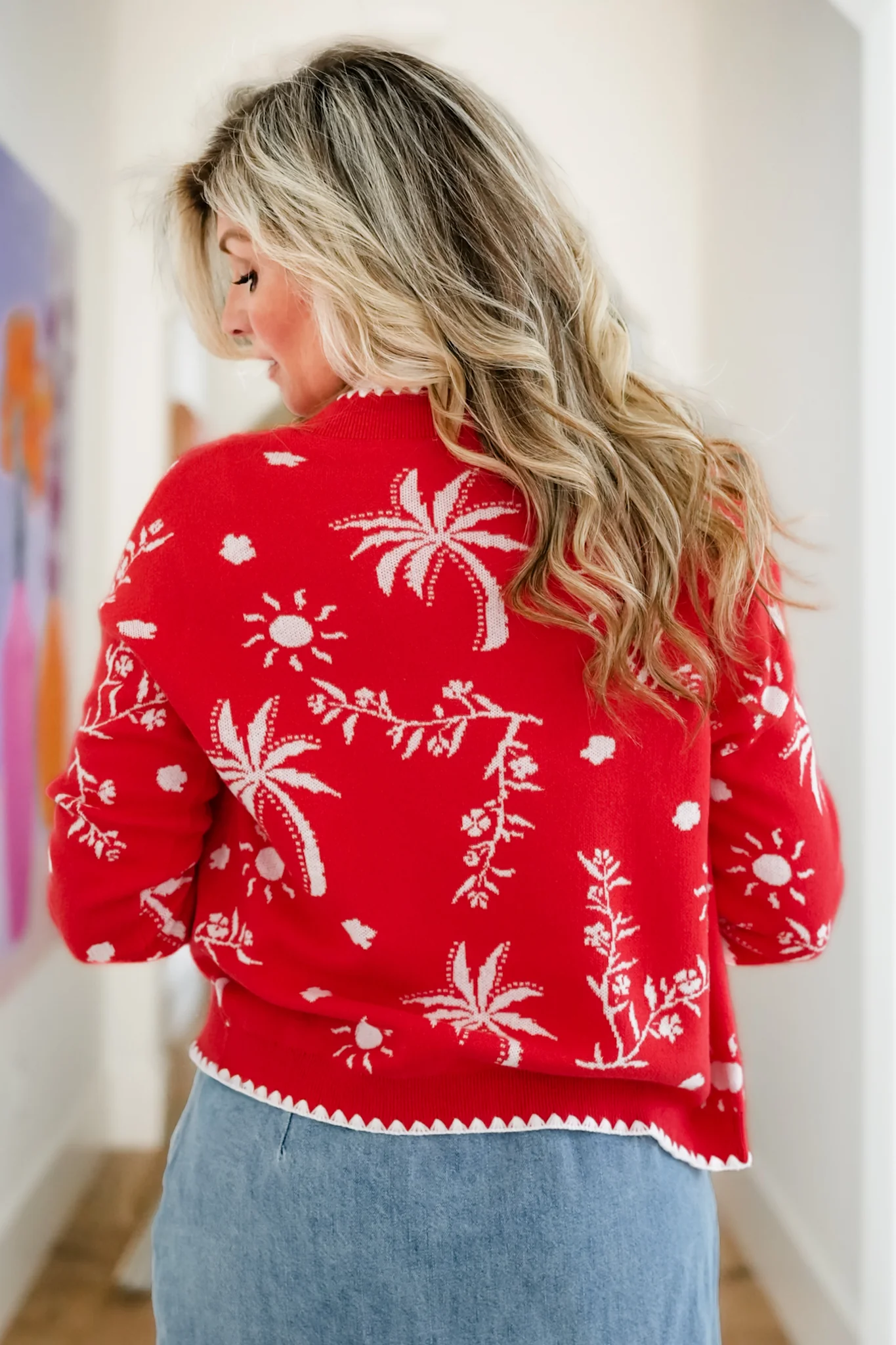 Plus/Reg Tropical Print Long Sleeve Button Down Cardigan - Image 4
