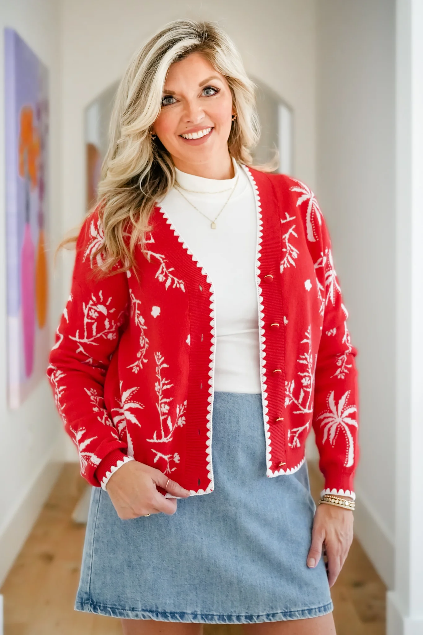 Plus/Reg Tropical Print Long Sleeve Button Down Cardigan - Image 6