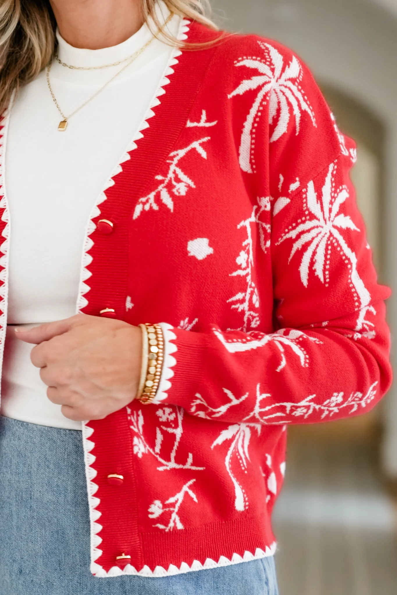 Plus/Reg Tropical Print Long Sleeve Button Down Cardigan - Image 7