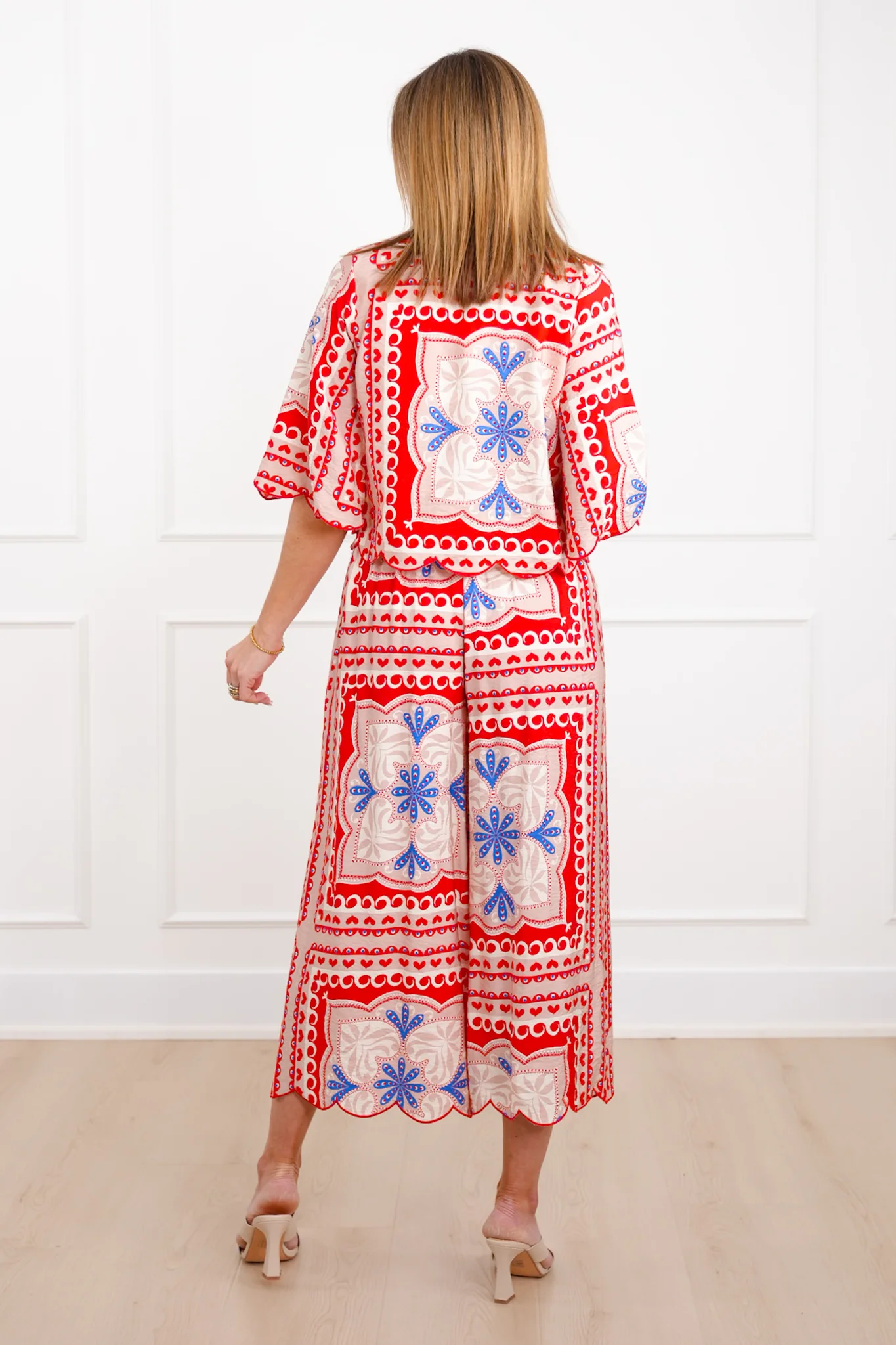 Plus/Reg Tropical Print Tie Front Blouse and Pants Set - Image 6