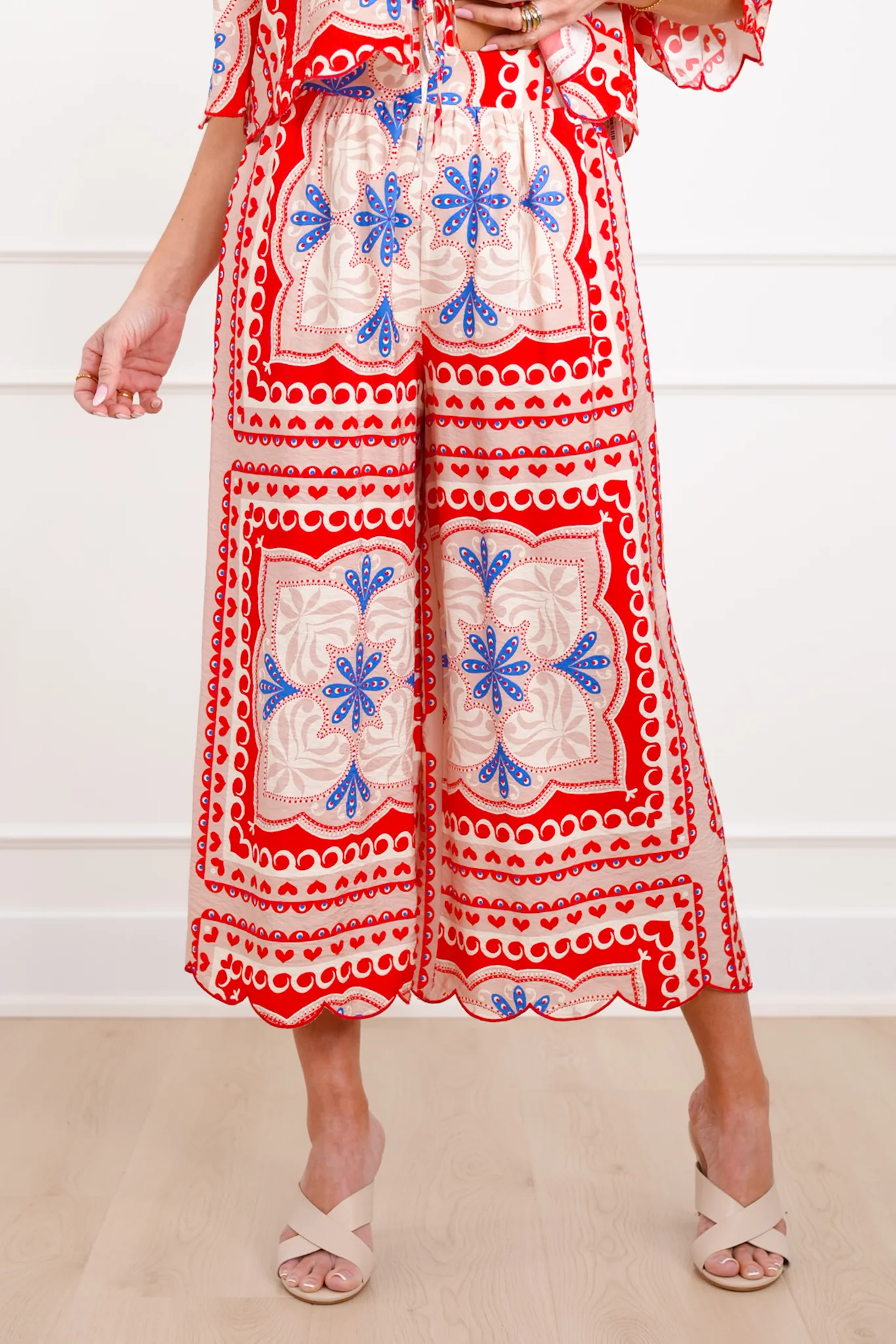 Plus/Reg Tropical Print Tie Front Blouse and Pants Set - Image 8