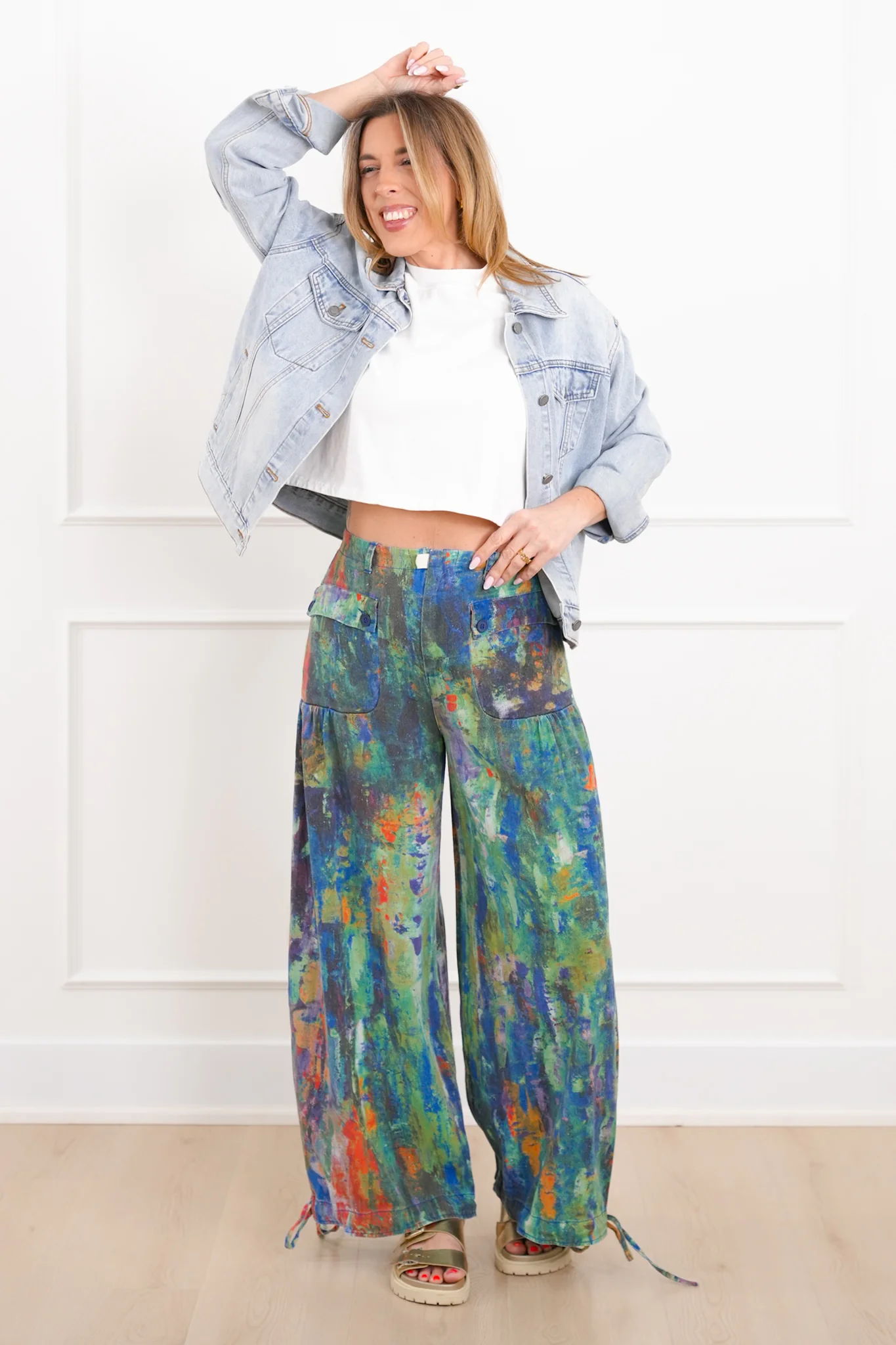 Restock! Plus/Reg Wash Painted High Waist Wide Leg Pants - Image 2