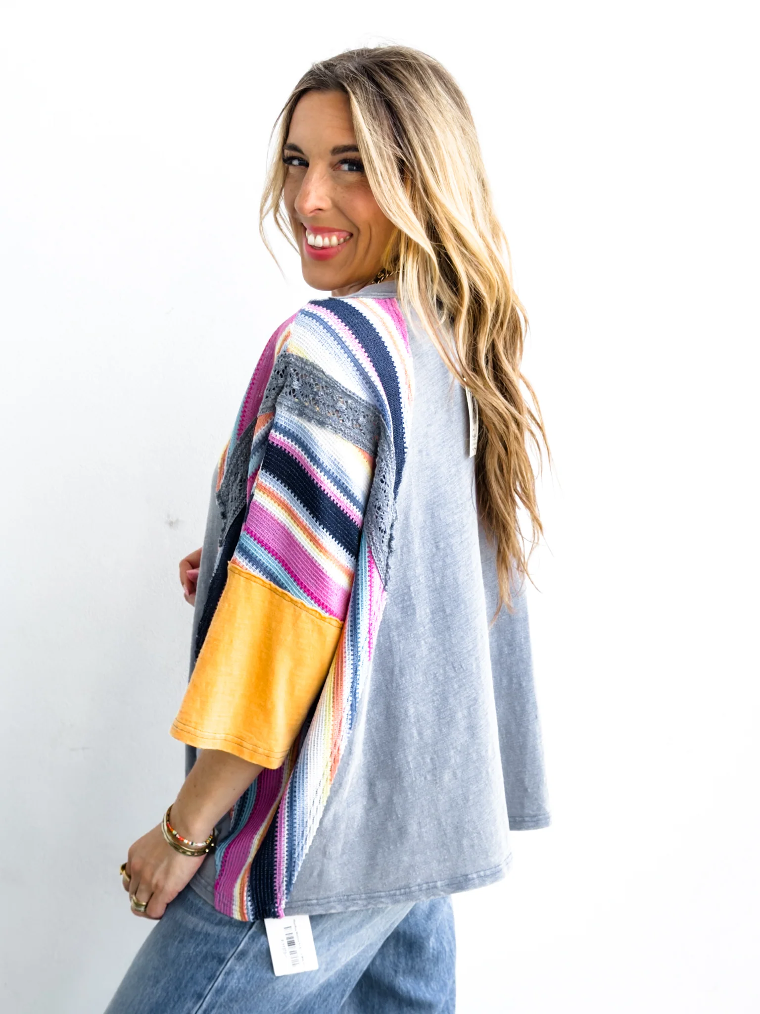 Plus/Reg Washed 3/4 Sleeve with Stripes - Image 3