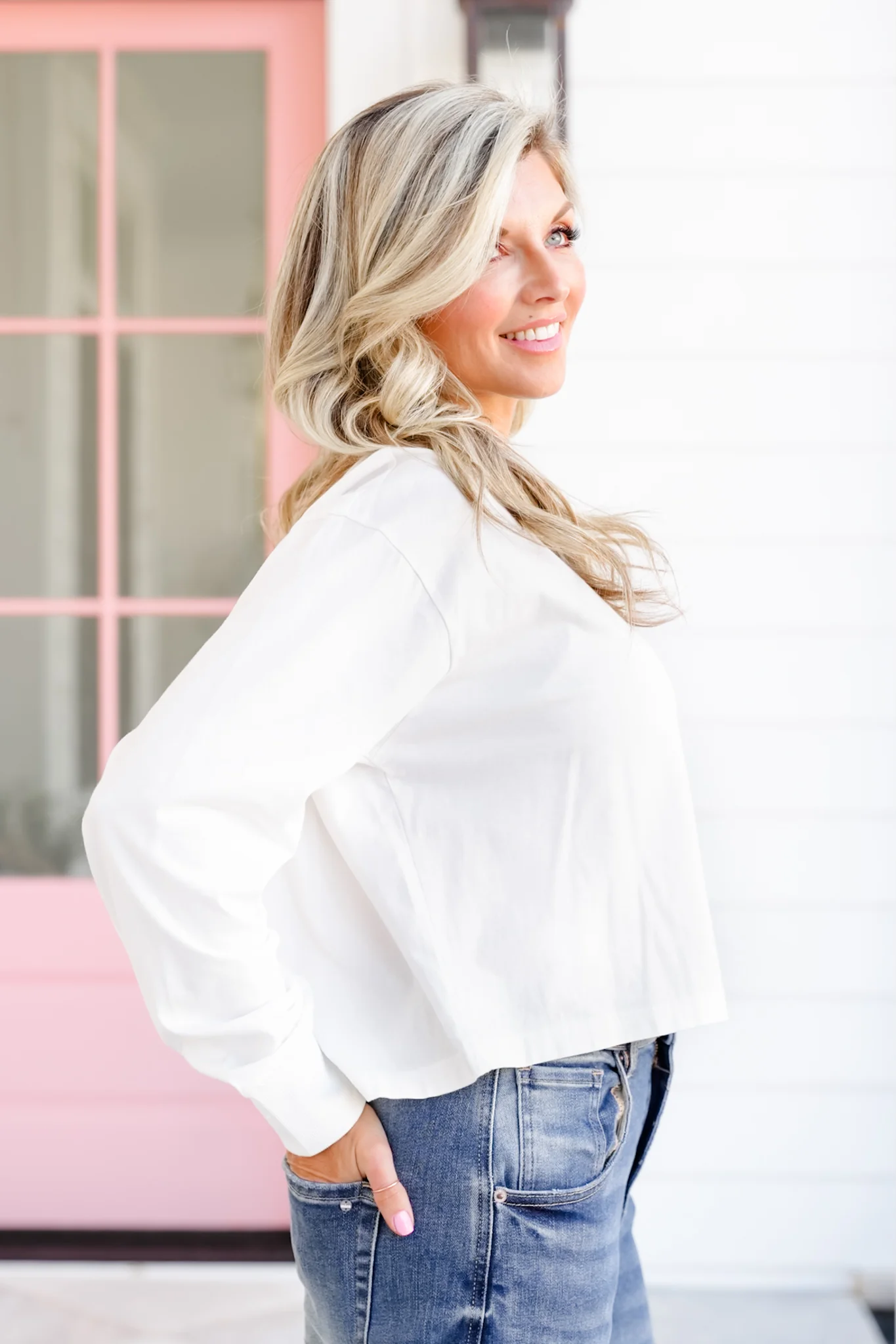 Plus/Reg White Long Sleeve Cropped Top - Image 3