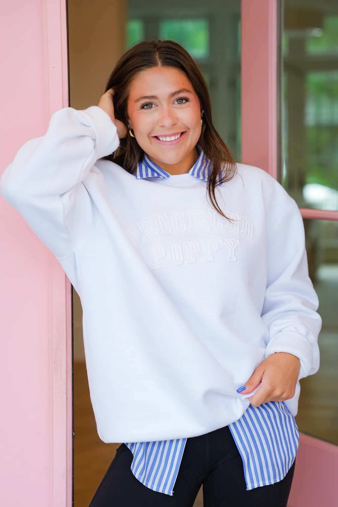Plus/Reg White Long Sleeve "Freckled Poppy" Graphic Sweatshirt - Image 6