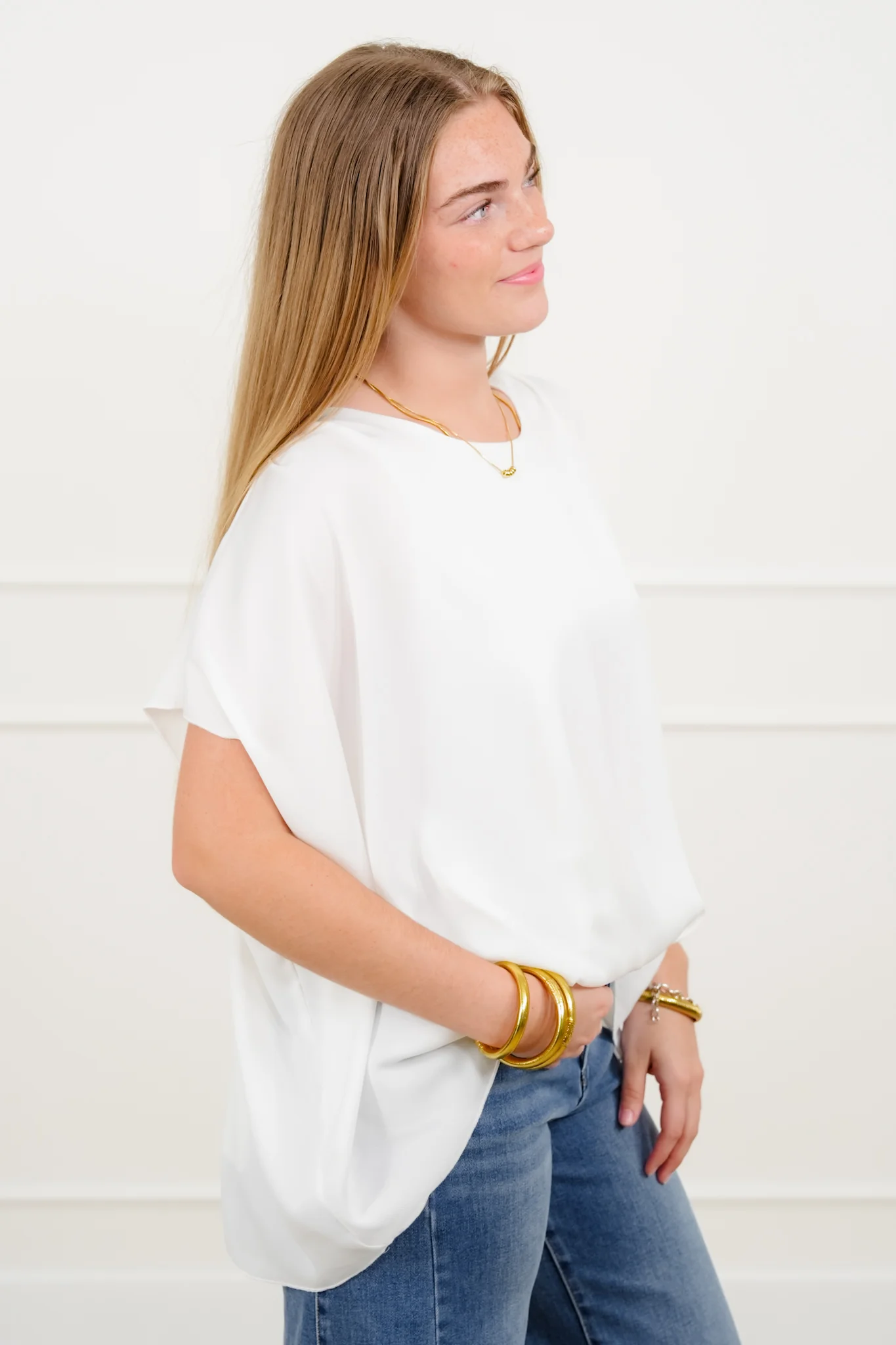 Plus/Reg White Short Sleeve Round Neck Top - Image 4