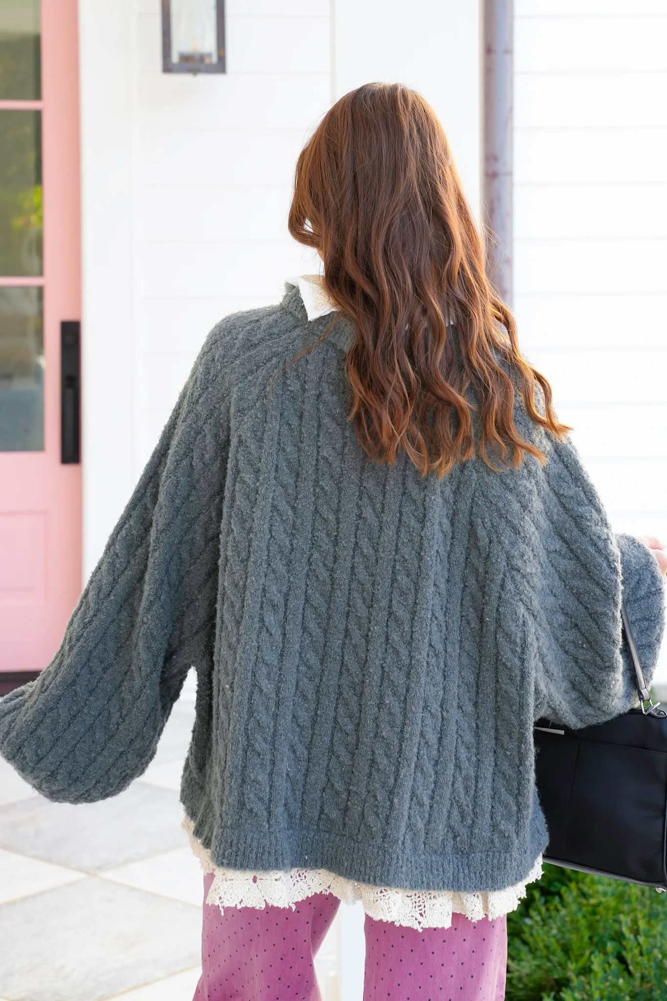 POL Acrylic Long Sleeve Collared Sweater with Crocheting - Image 4