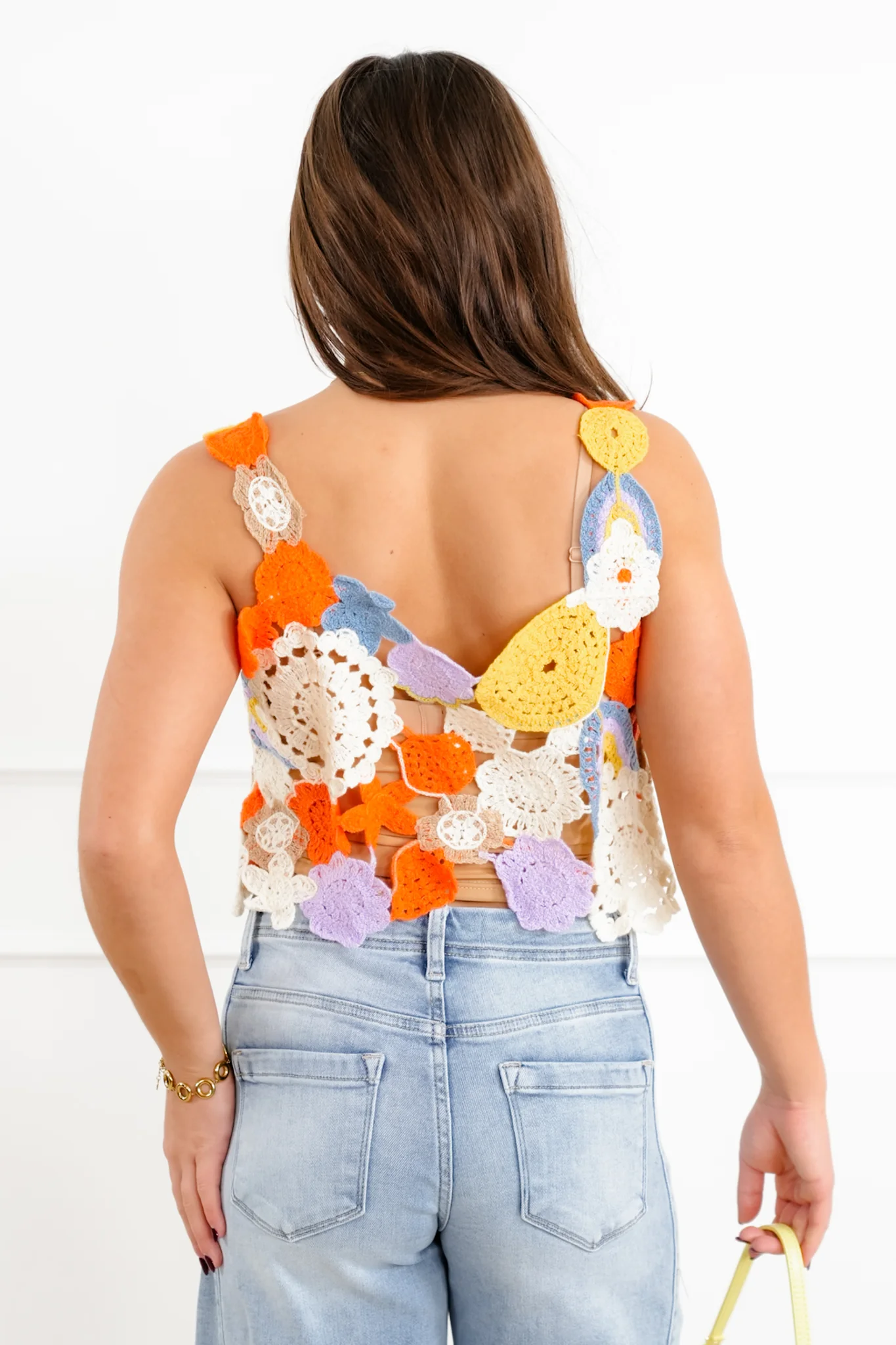 POL Crochet Floral Sleeveless Crop Top - Image 3