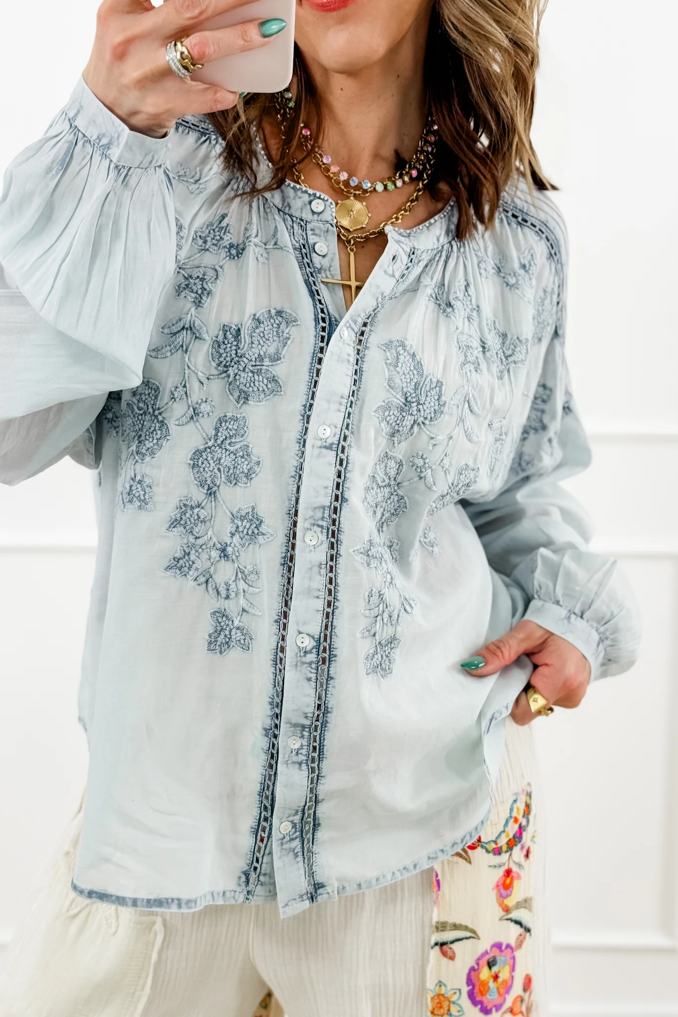 POL Embroidered Long Sleeve Button Up Blouse - Image 2