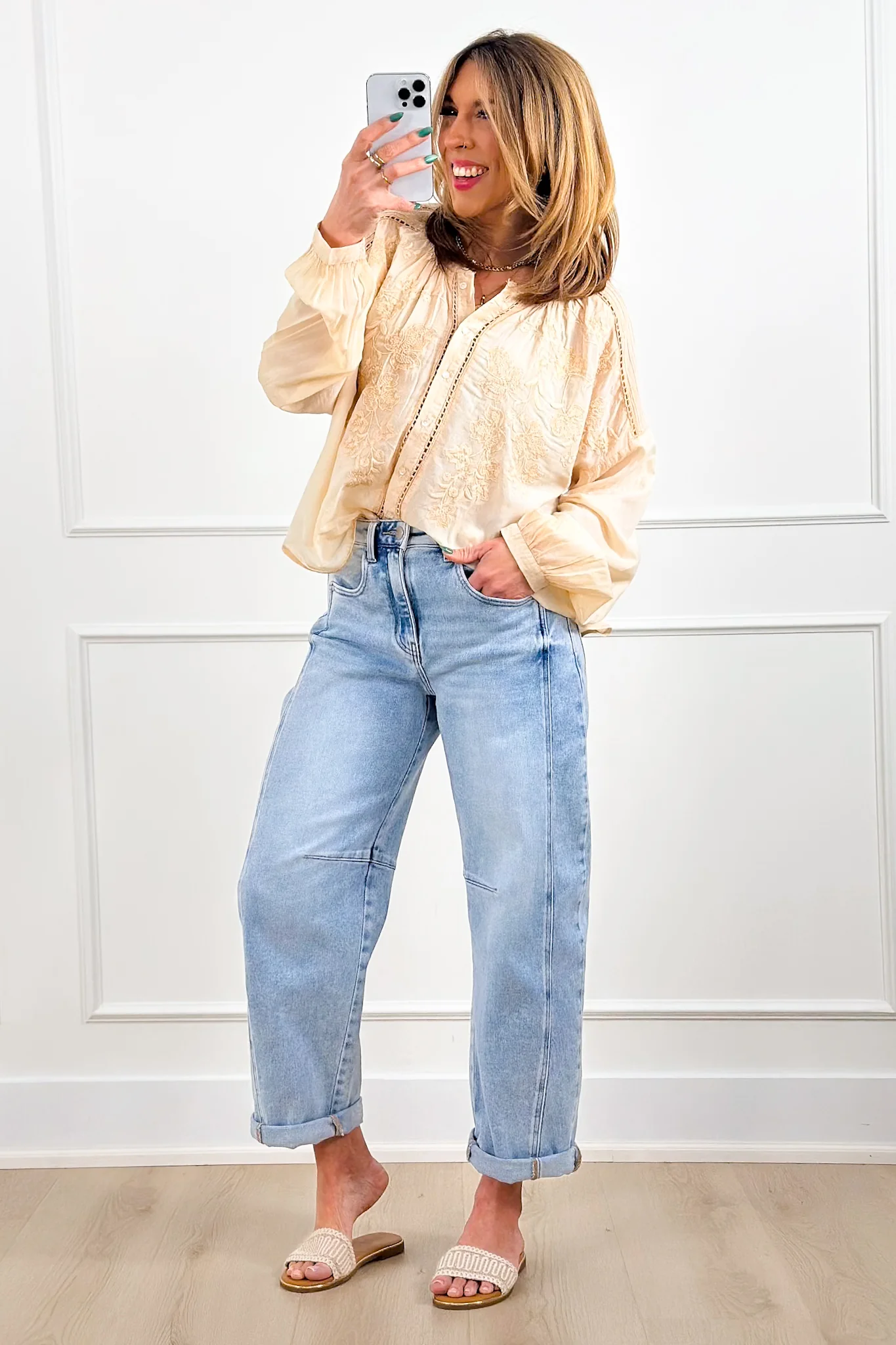 POL Embroidered Long Sleeve Button Up Blouse - Image 5