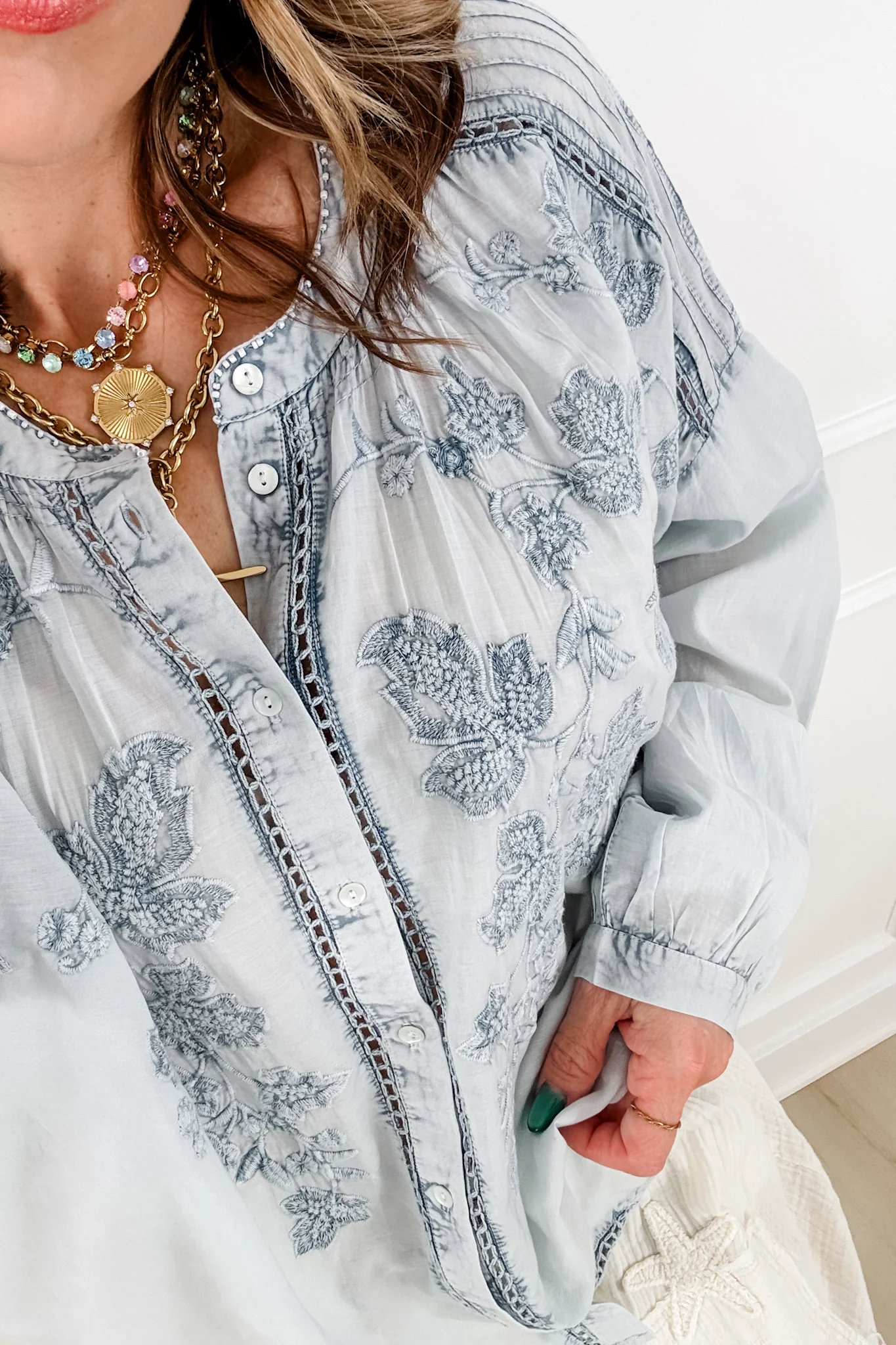 POL Embroidered Long Sleeve Button Up Blouse - Image 6