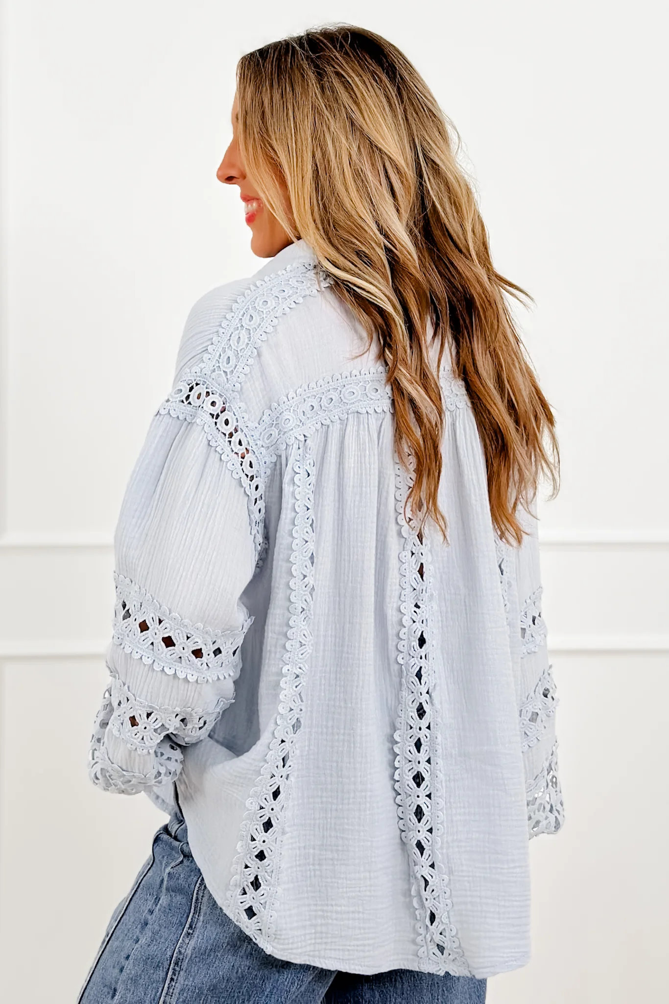 POL Embroidered Long Sleeve Button Up Top - Image 3
