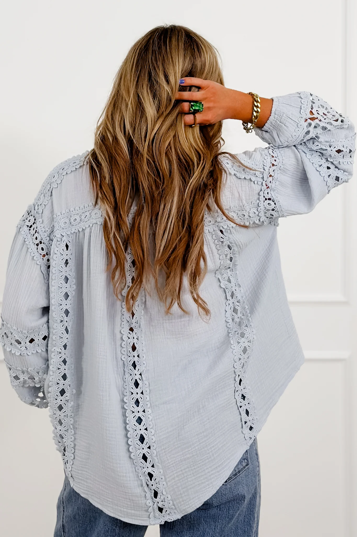 POL Embroidered Long Sleeve Button Up Top - Image 4