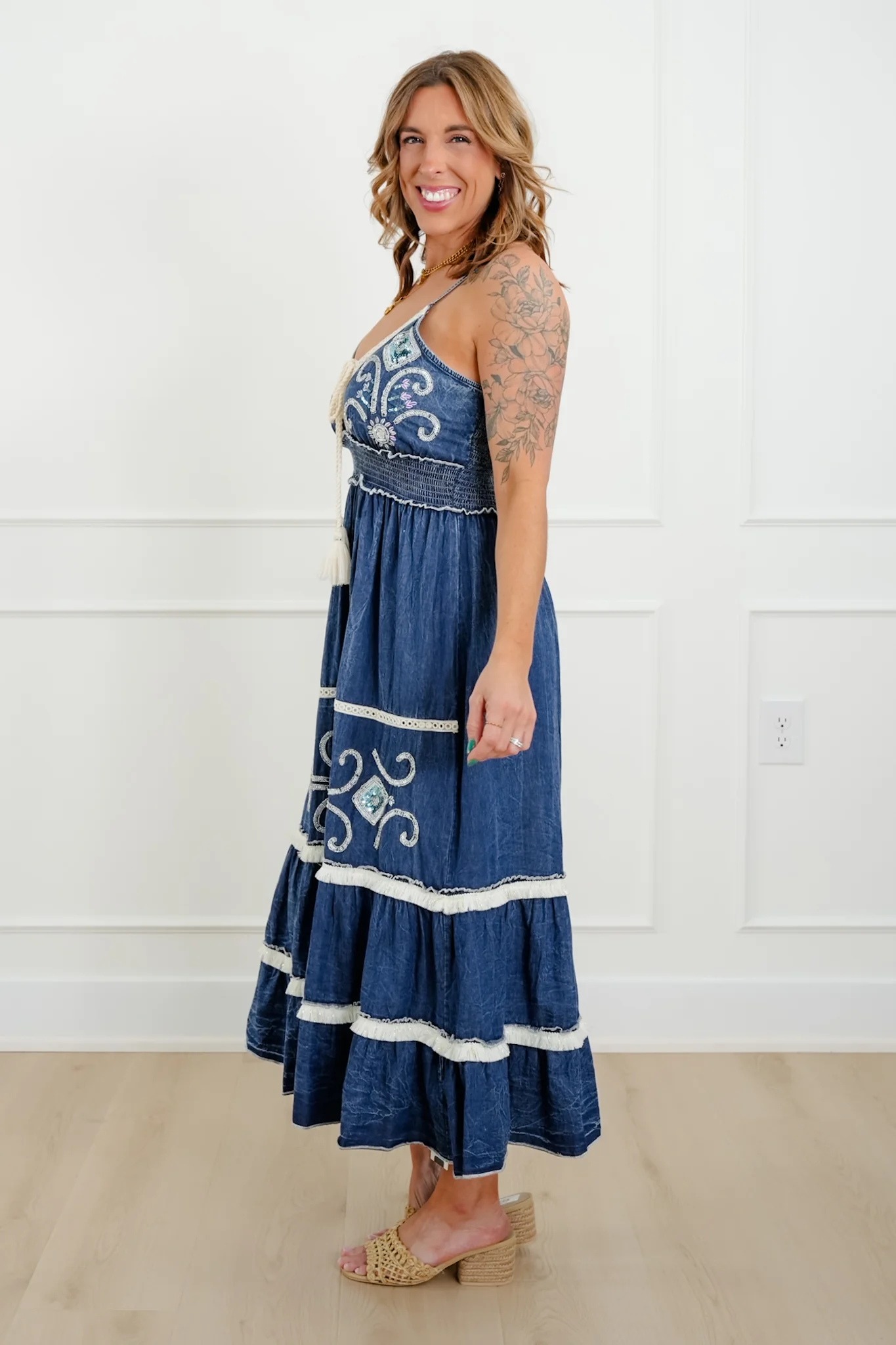 POL Embroidered Sequin Sleeveless V Neck Maxi Dress - Image 2