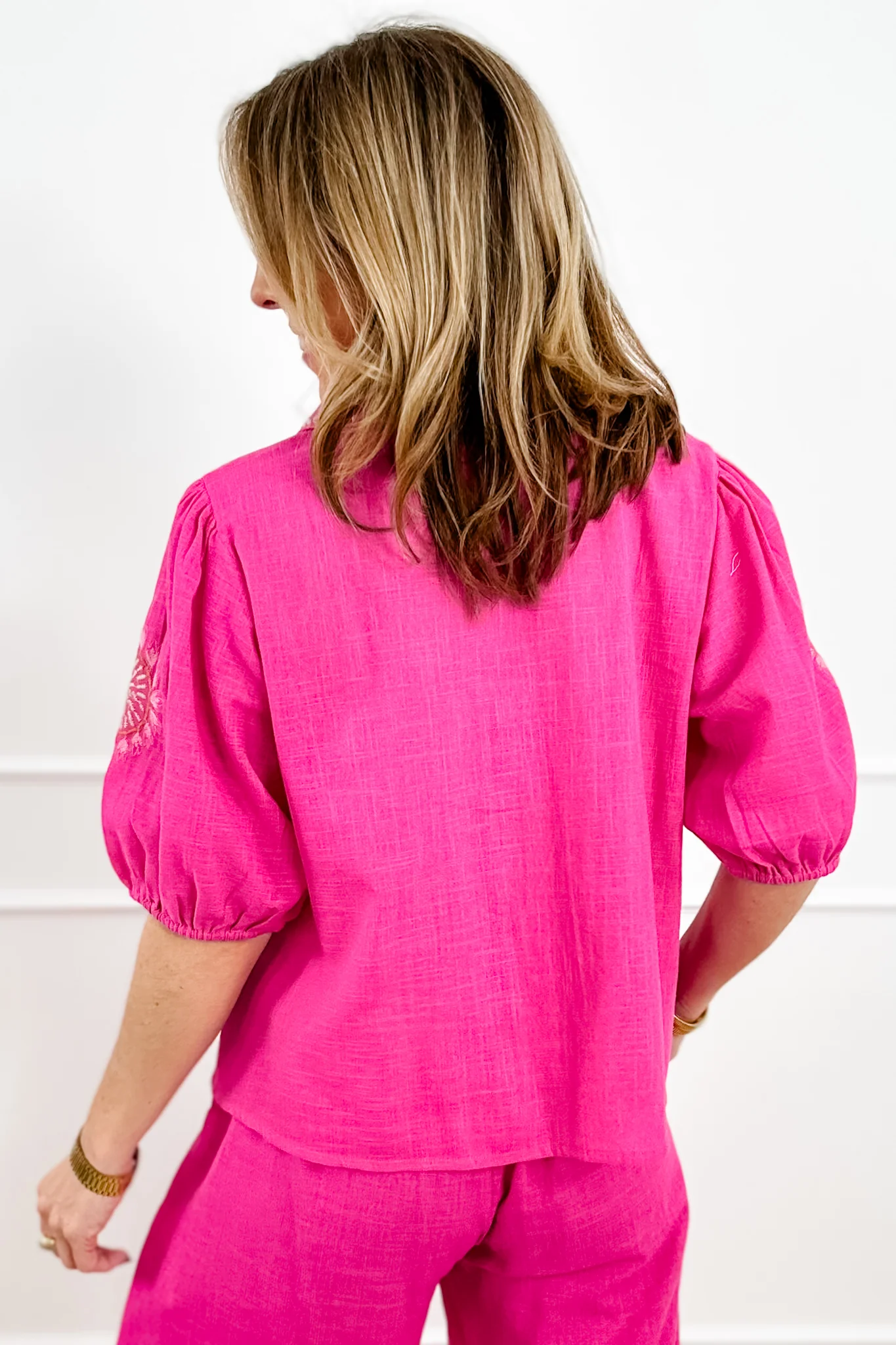POL Embroidered Short Sleeve Button Up Blouse - Image 6