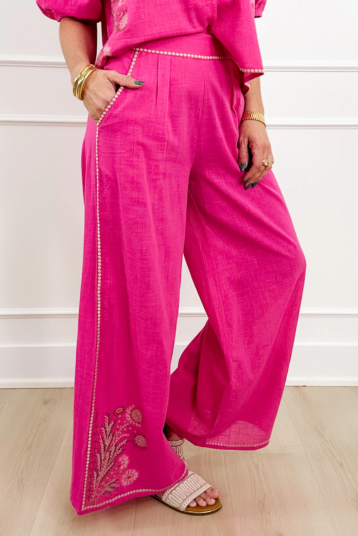 POL Embroidered Woven Wide Leg Pants - Image 4