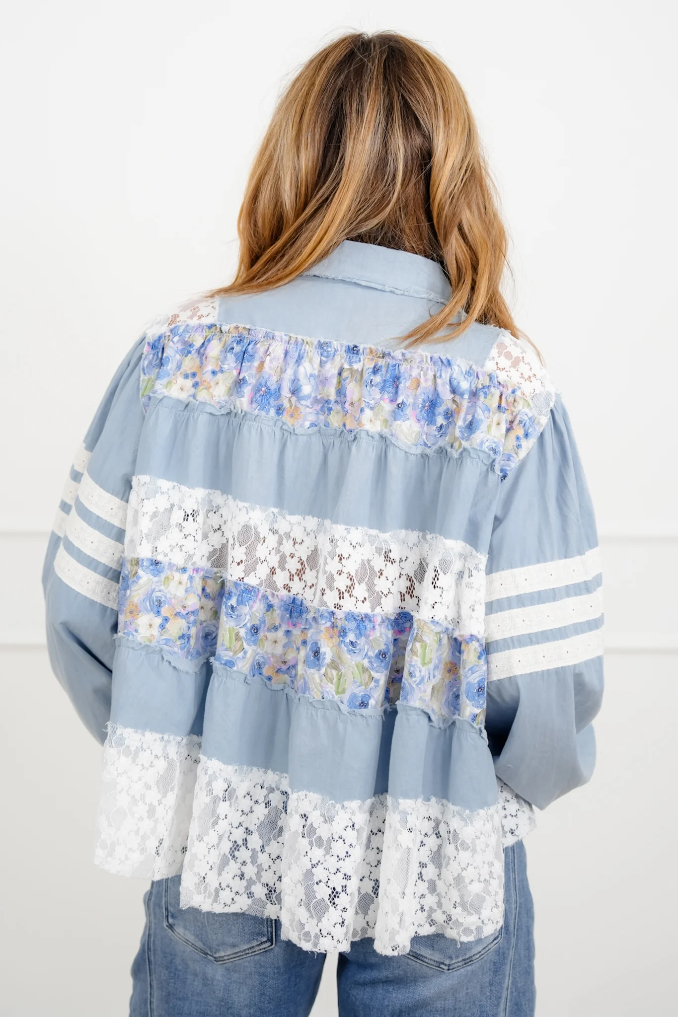 POL Floral Lace Long Sleeve Button Up Top - Image 5