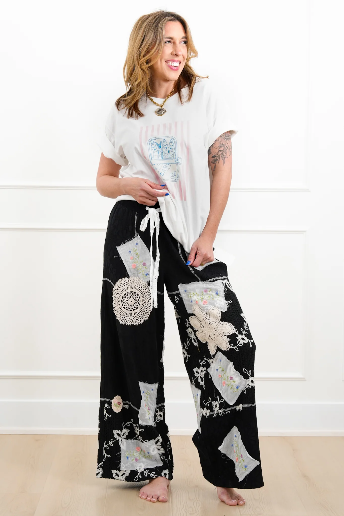 POL Floral Patch Elastic Waist Wide Leg Pants - Image 2