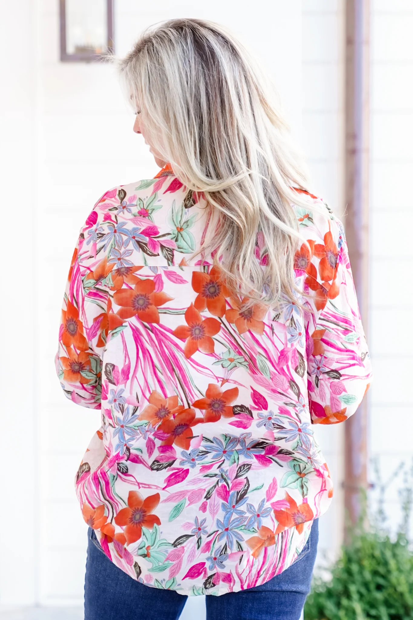 POL Floral Pattern Long Sleeve Button Down Top - Image 4