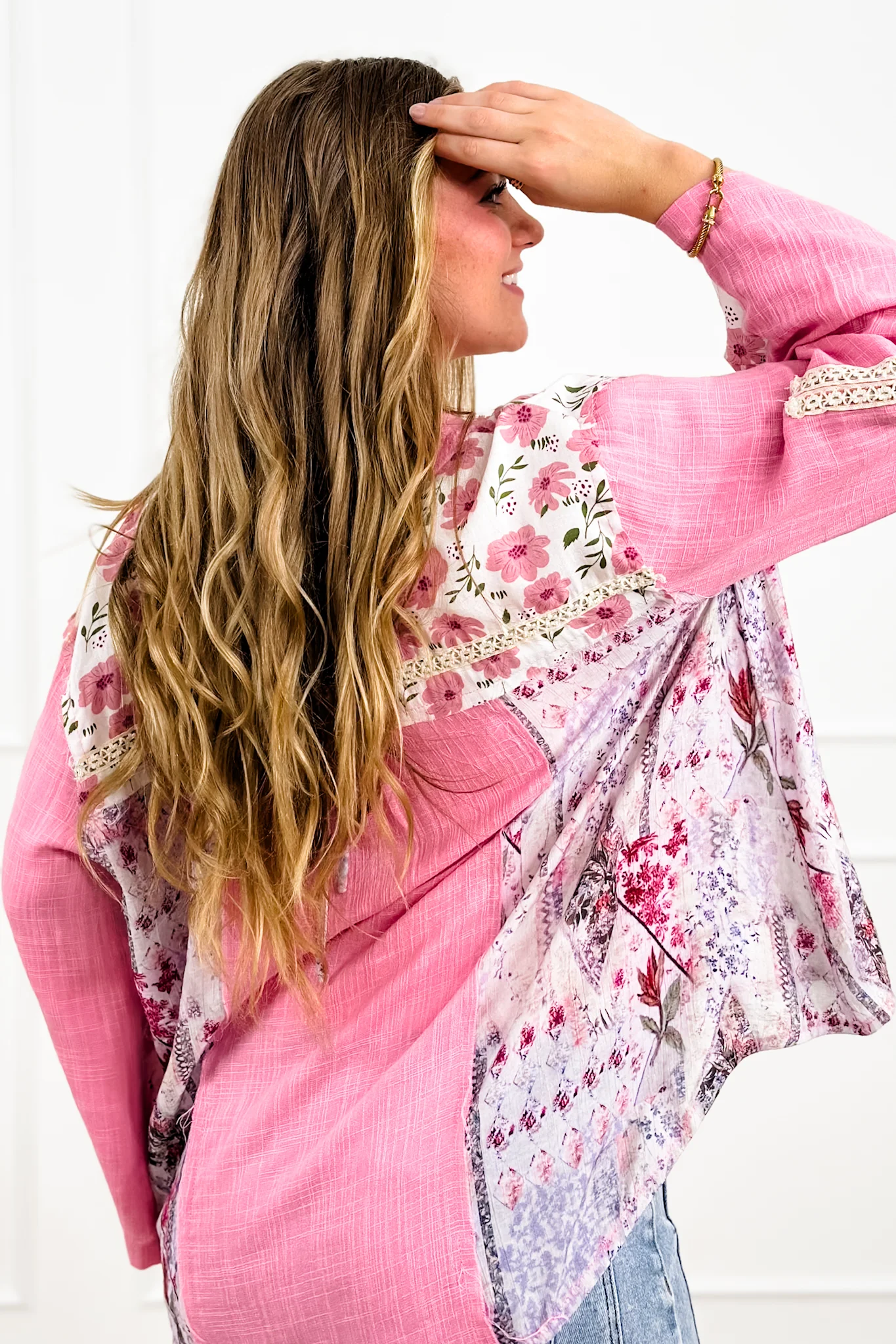 POL Floral Print 3/4 Sleeve Button Down Blouse - Image 3