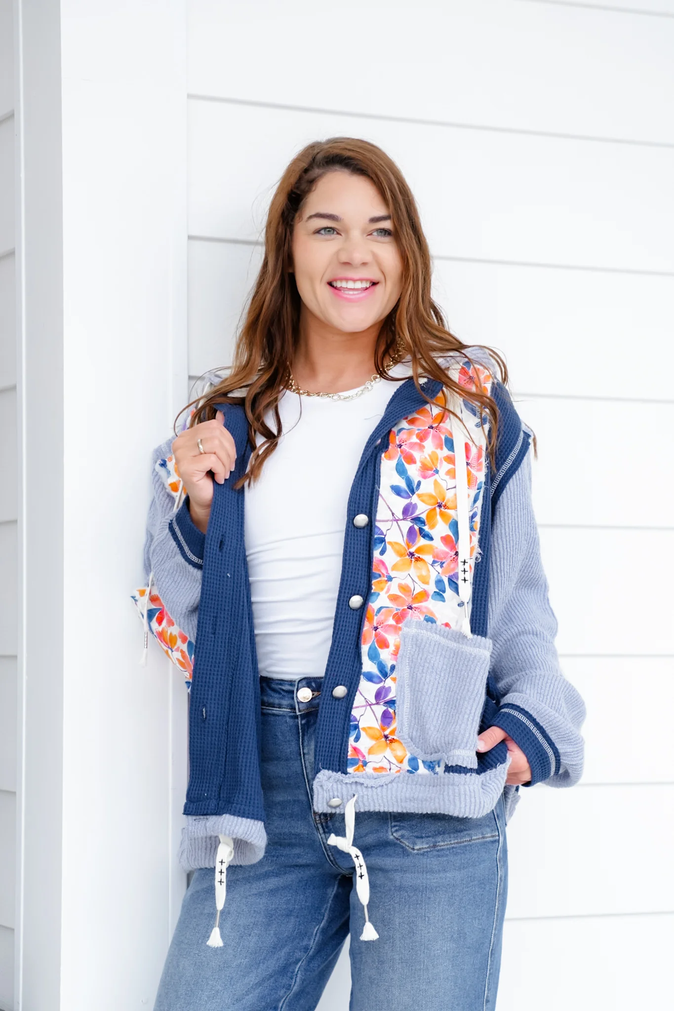 POL Floral Print Long Sleeve Button Up Hoodie Jacket - Image 11