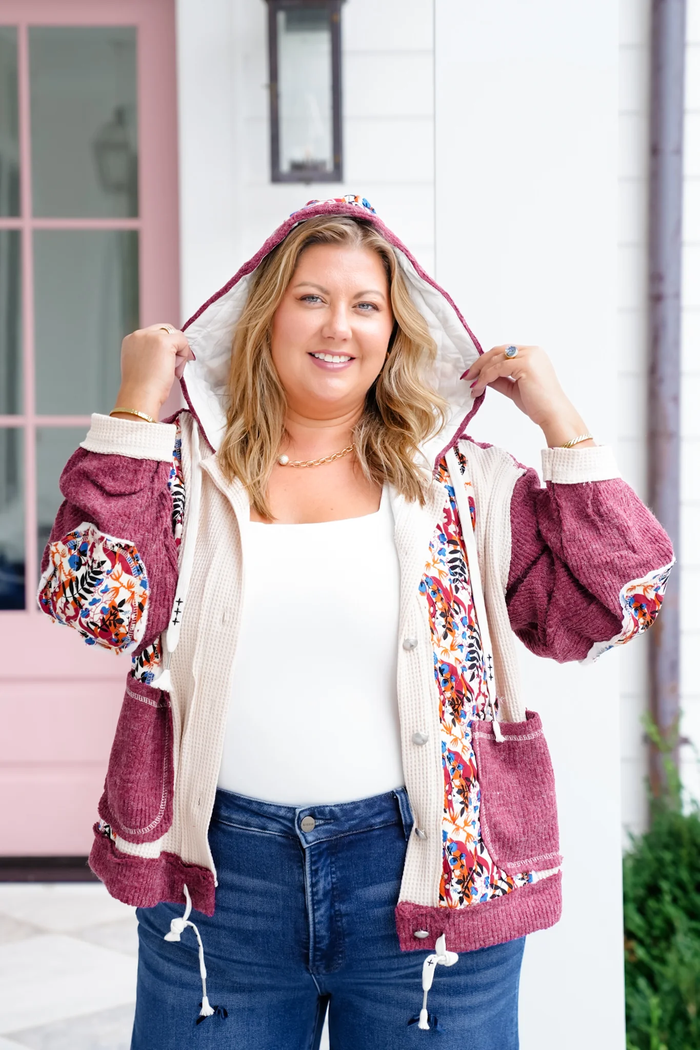 POL Floral Print Long Sleeve Button Up Hoodie Jacket - Image 6