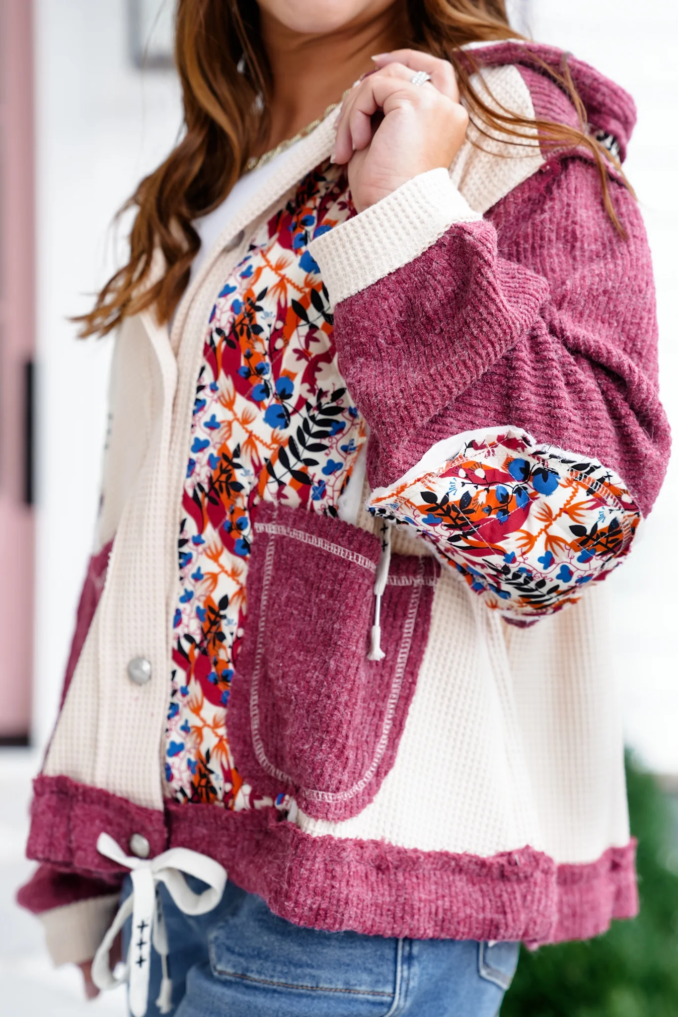 POL Floral Print Long Sleeve Button Up Hoodie Jacket - Image 8