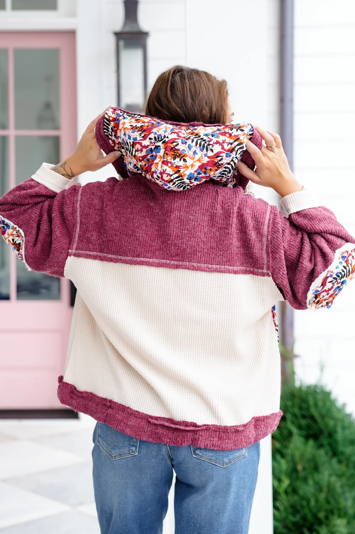 POL Floral Print Long Sleeve Button Up Hoodie Jacket - Image 9