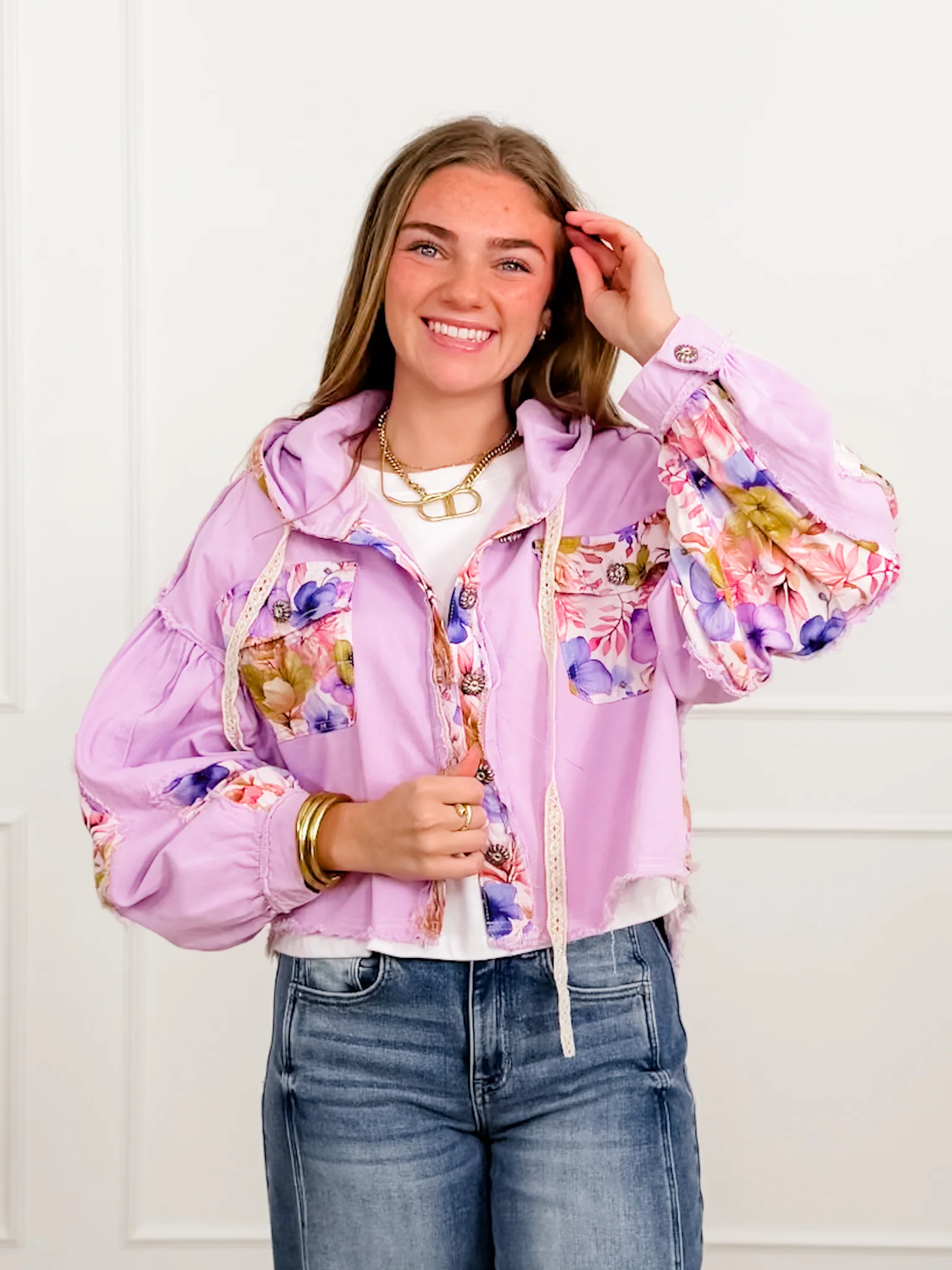 POL Floral Print Long Sleeve Button Up Shacket - Image 2