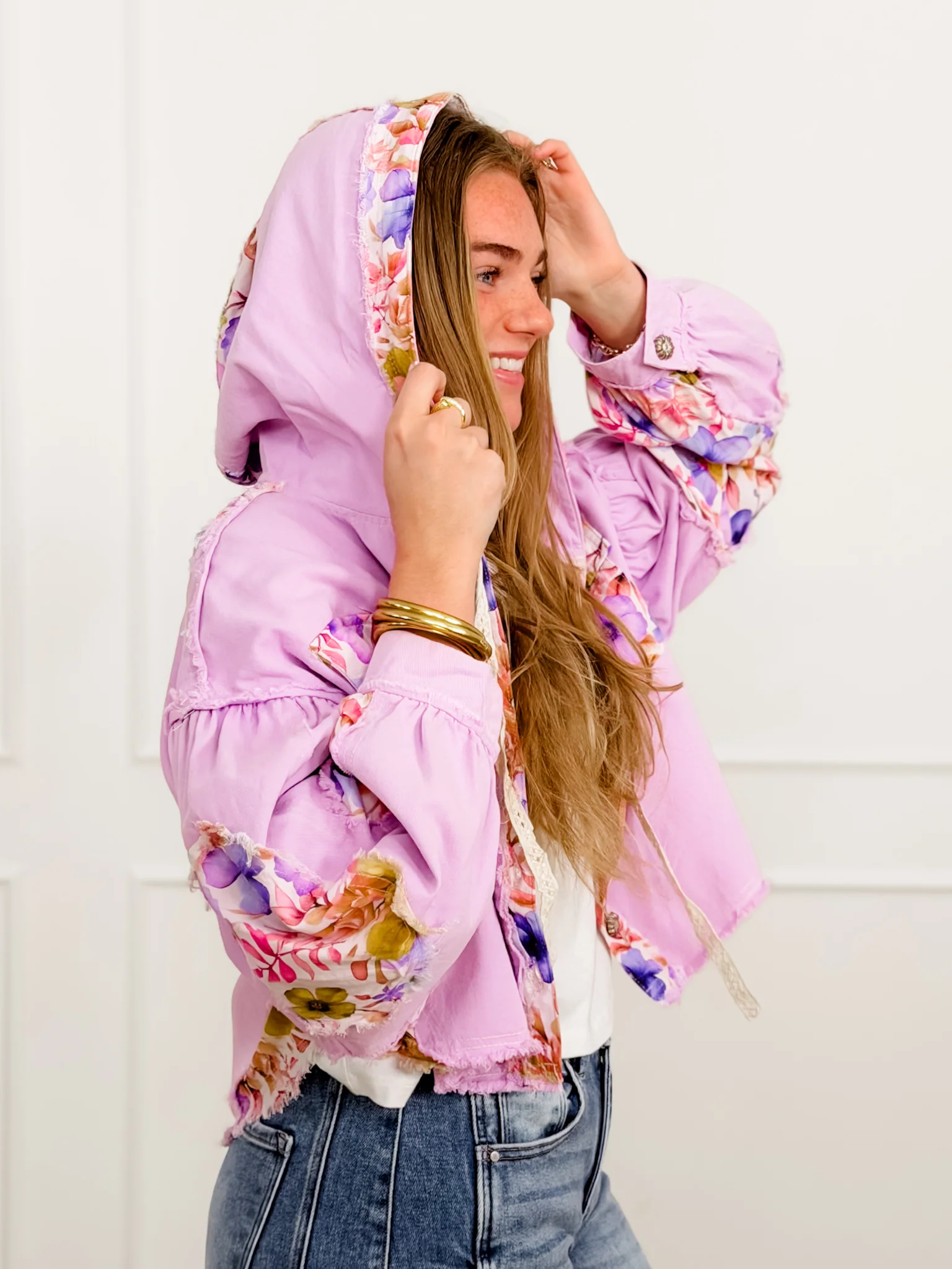 POL Floral Print Long Sleeve Button Up Shacket - Image 3