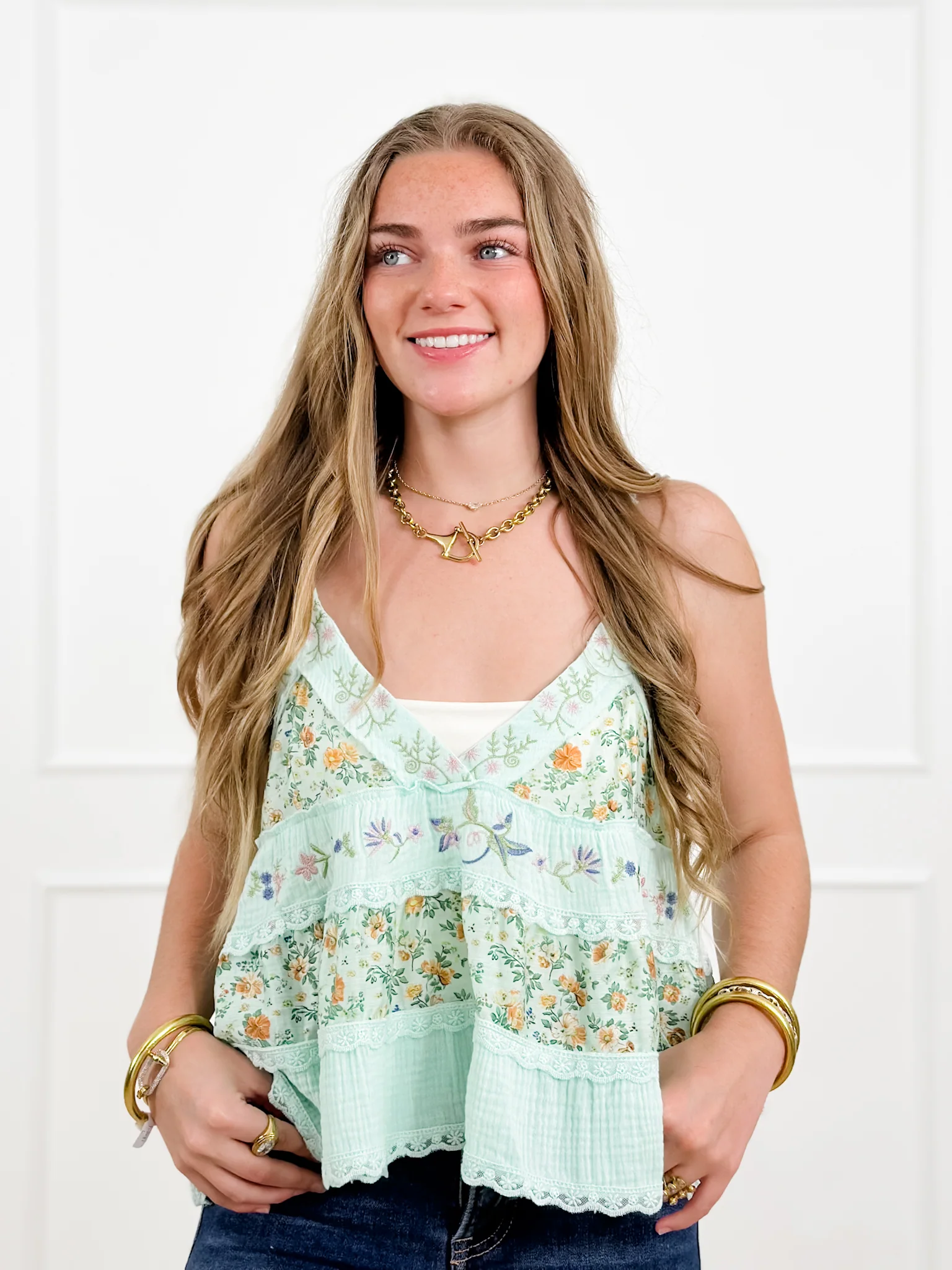 POL Floral Print Sleeveless V Neck Top - Image 2