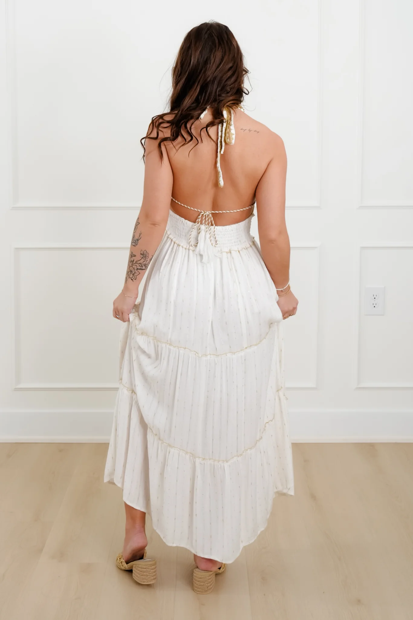 POL Ivory Sleeveless Tiered Maxi Dress with Gold Accents - Image 4